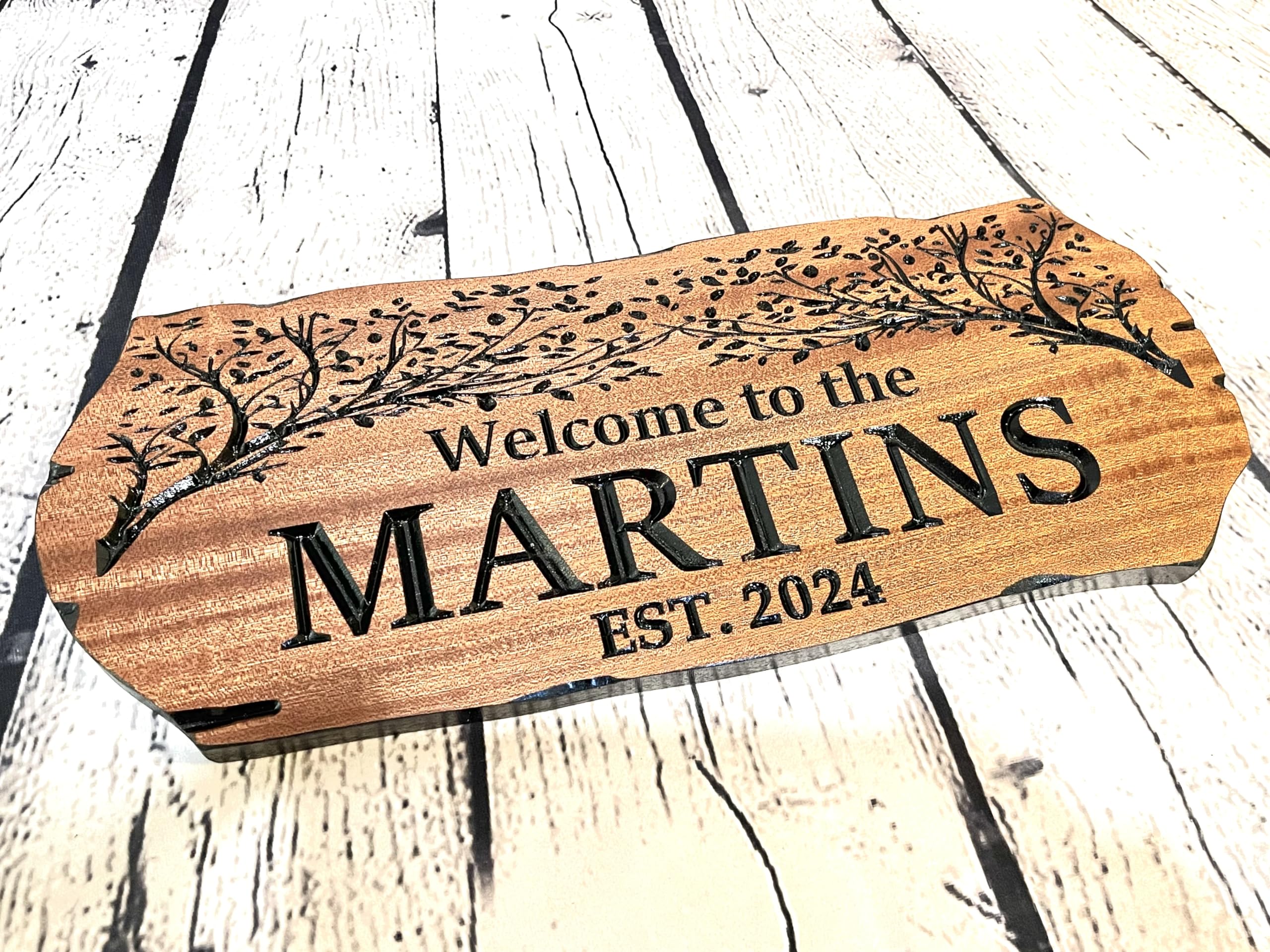 Carved mahogany sign outdoor display