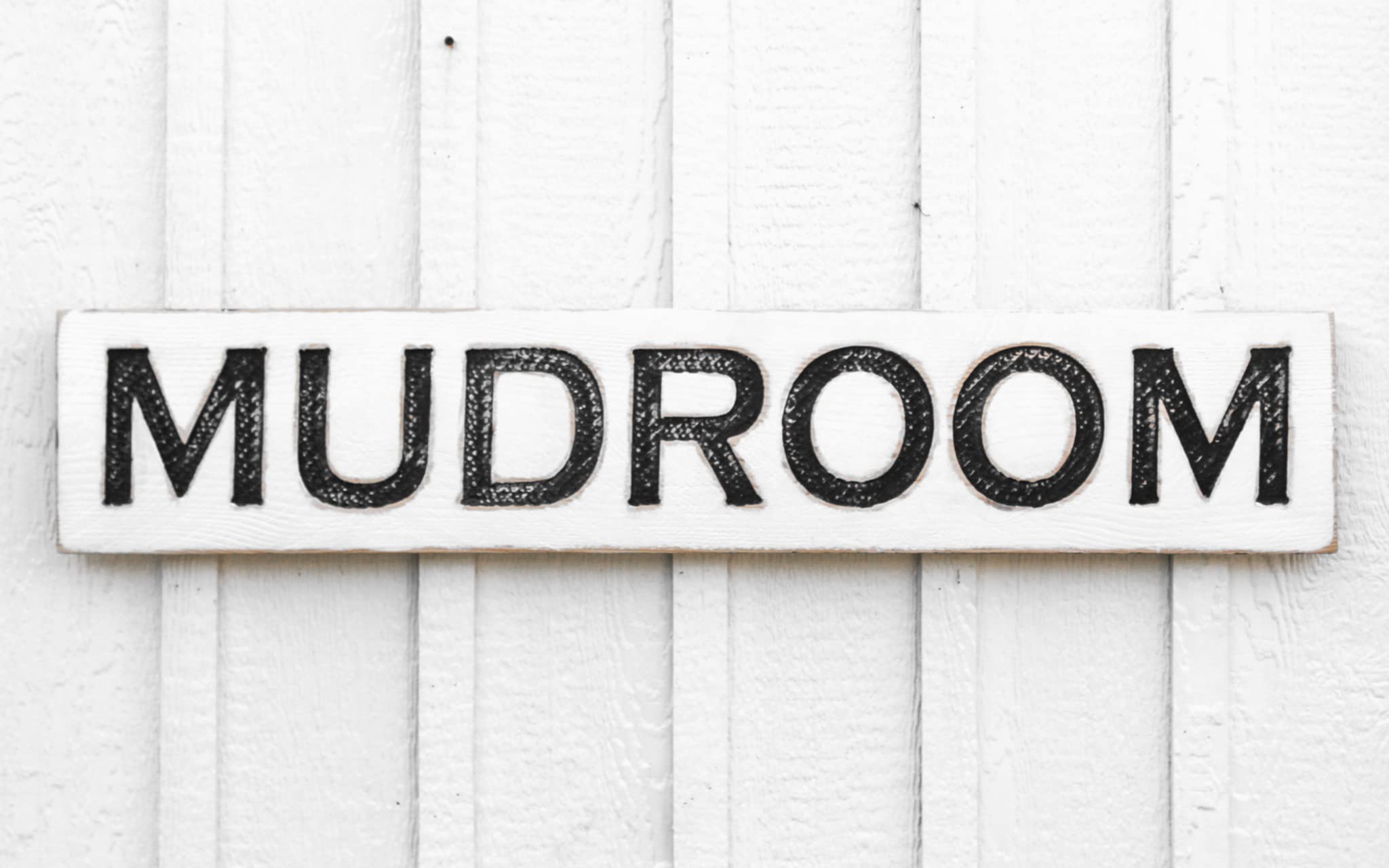 Carved lettering on solid pine mudroom wall decor exterior finish