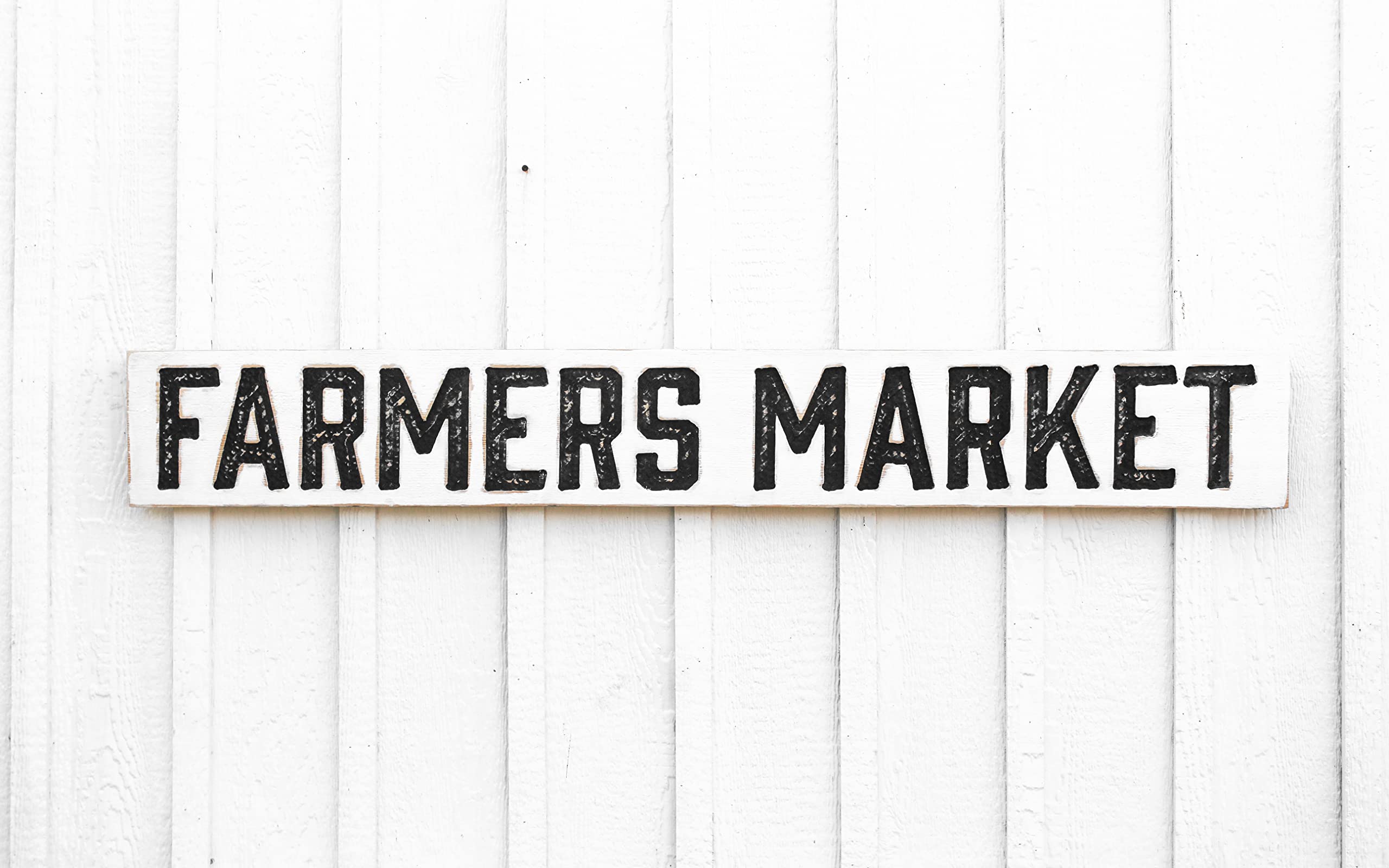Farmers Market Sign carved details on solid wood board