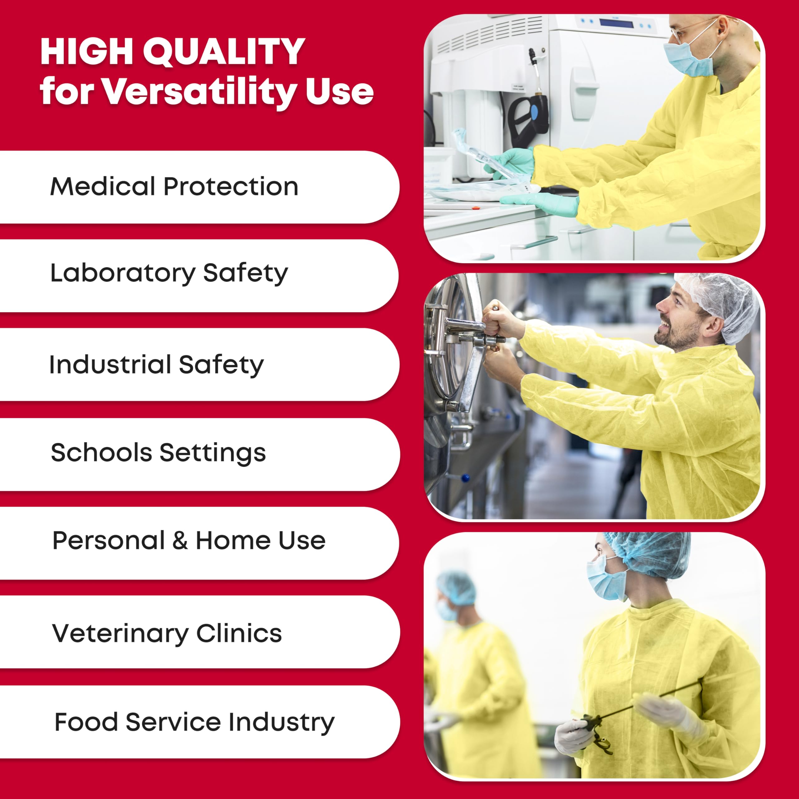 Case of 100 isolation gowns yellow packaging