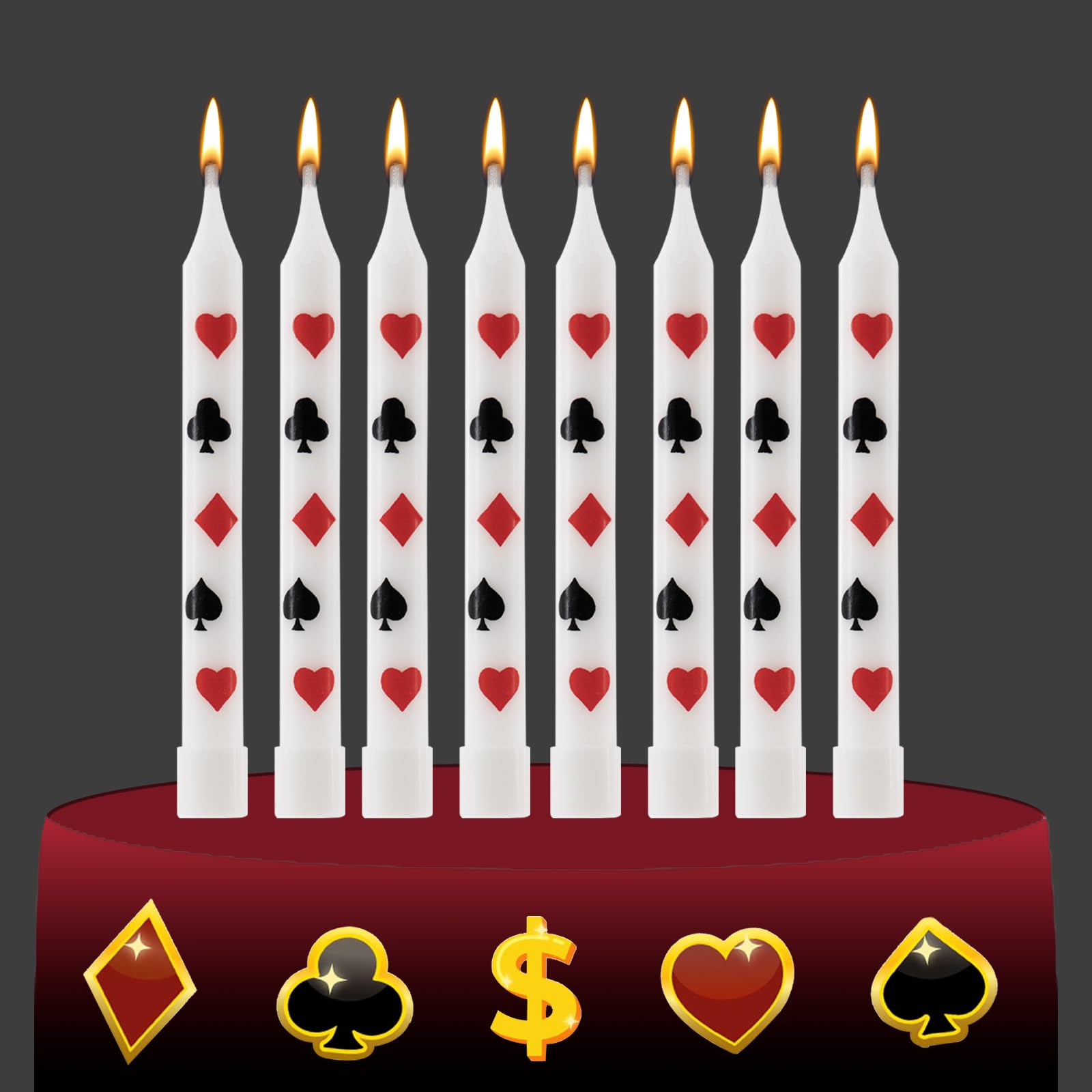 Casino themed birthday candles 12pcs set for cake decoration