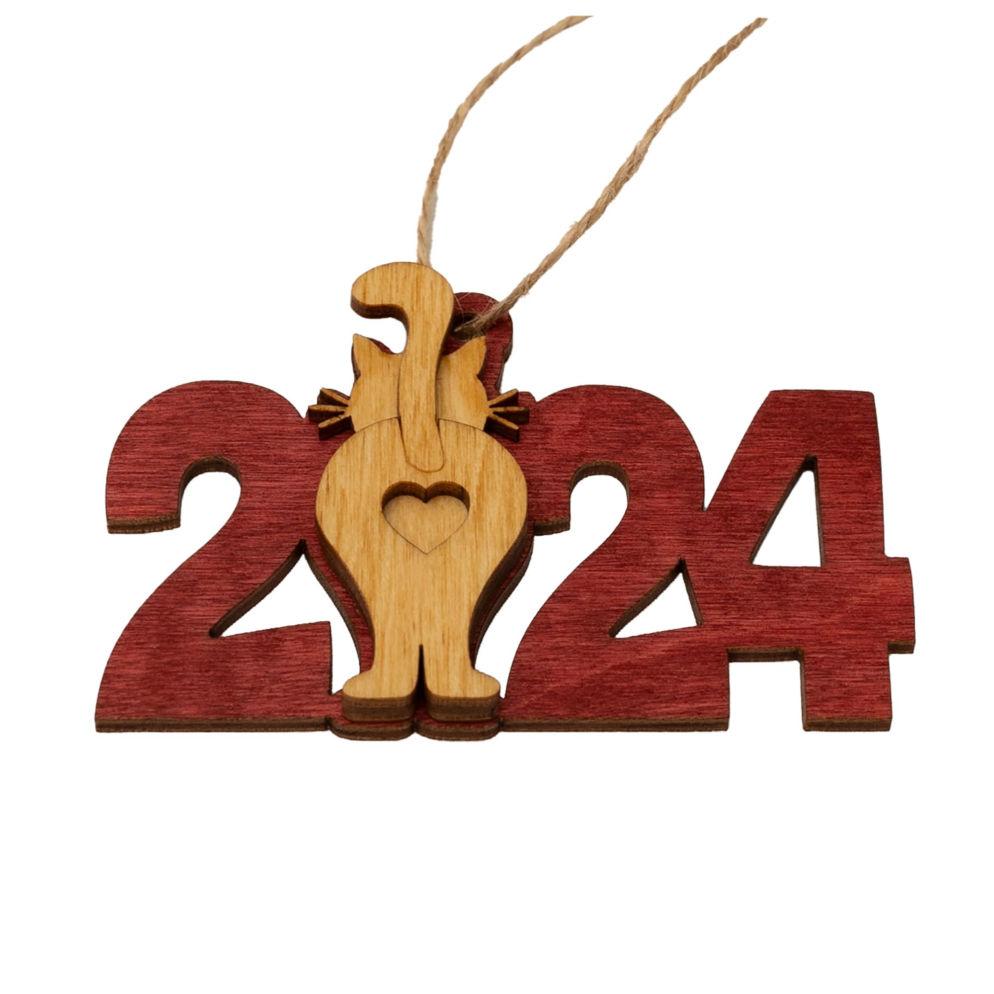 Cat 2024 Christmas Ornament layered cat design size 4.2 by 2.4 inches