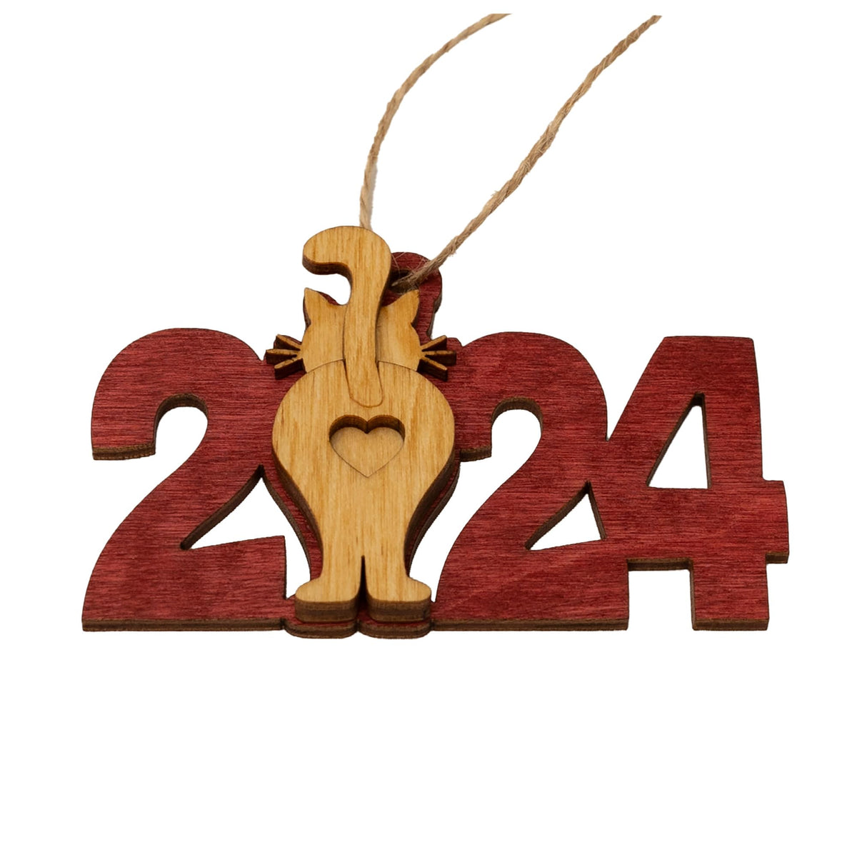 Cat 2024 Christmas Ornament layered cat design size 4.2 by 2.4 inches