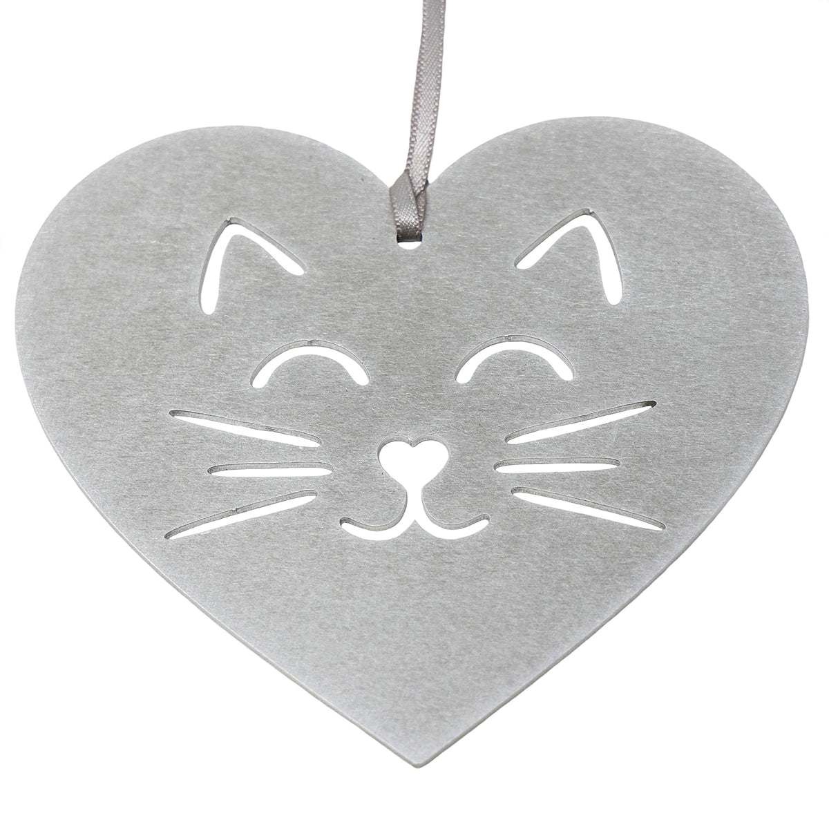 Cat Heart Ornament aluminum tree decoration 4x3.5 inch