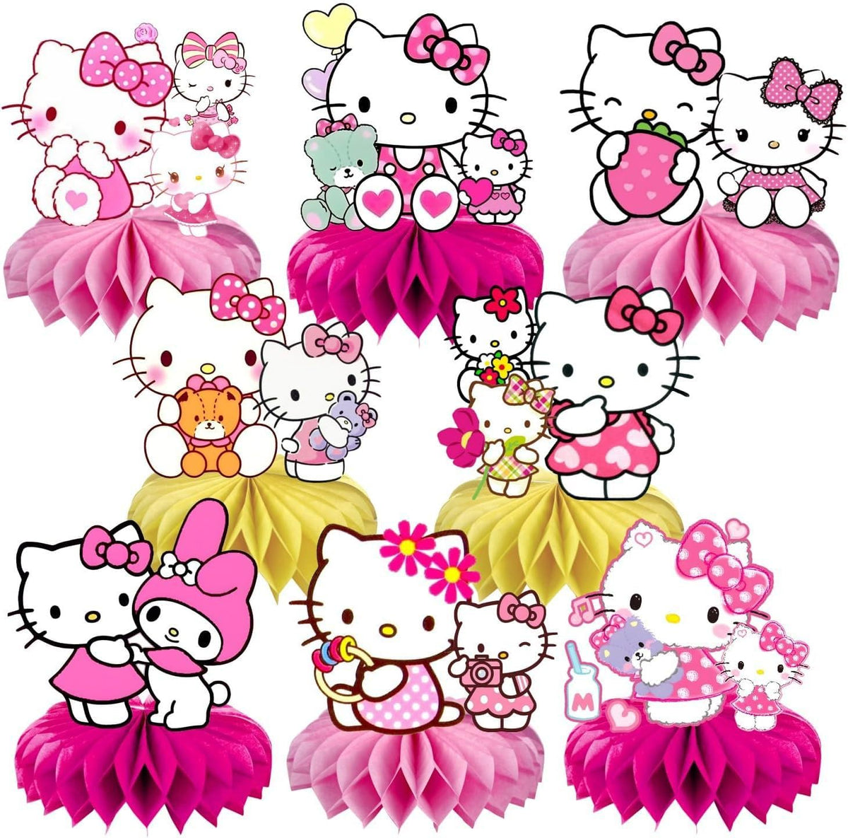 Eight cat themed honeycomb centerpieces for party tables
