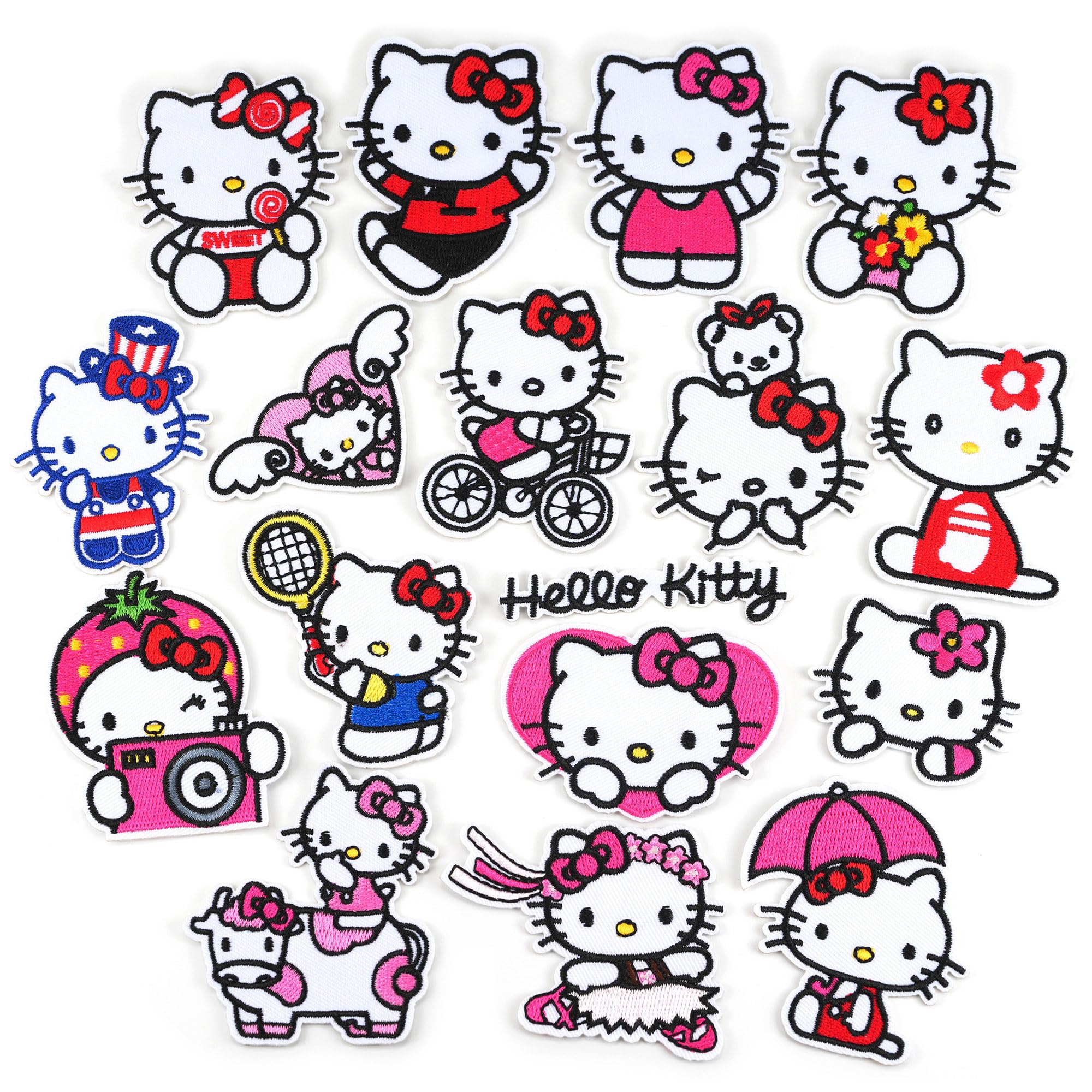 Assorted cat iron on patches 17 pieces for hats backpacks shirts and shoes
