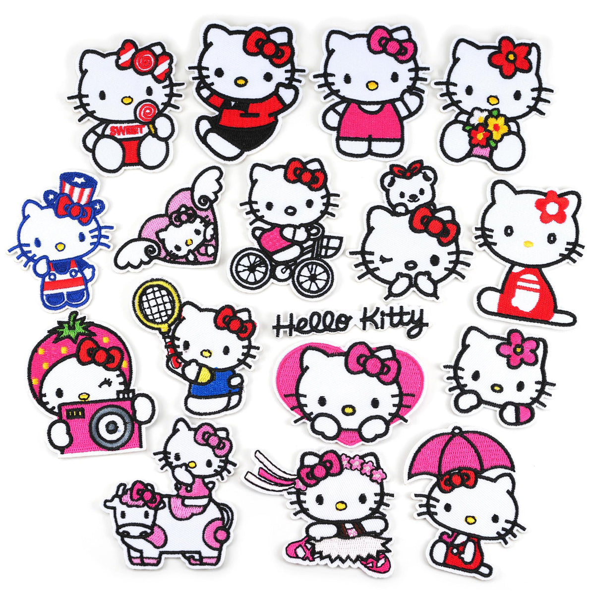 Assorted cat iron on patches 17 pieces for hats backpacks shirts and shoes