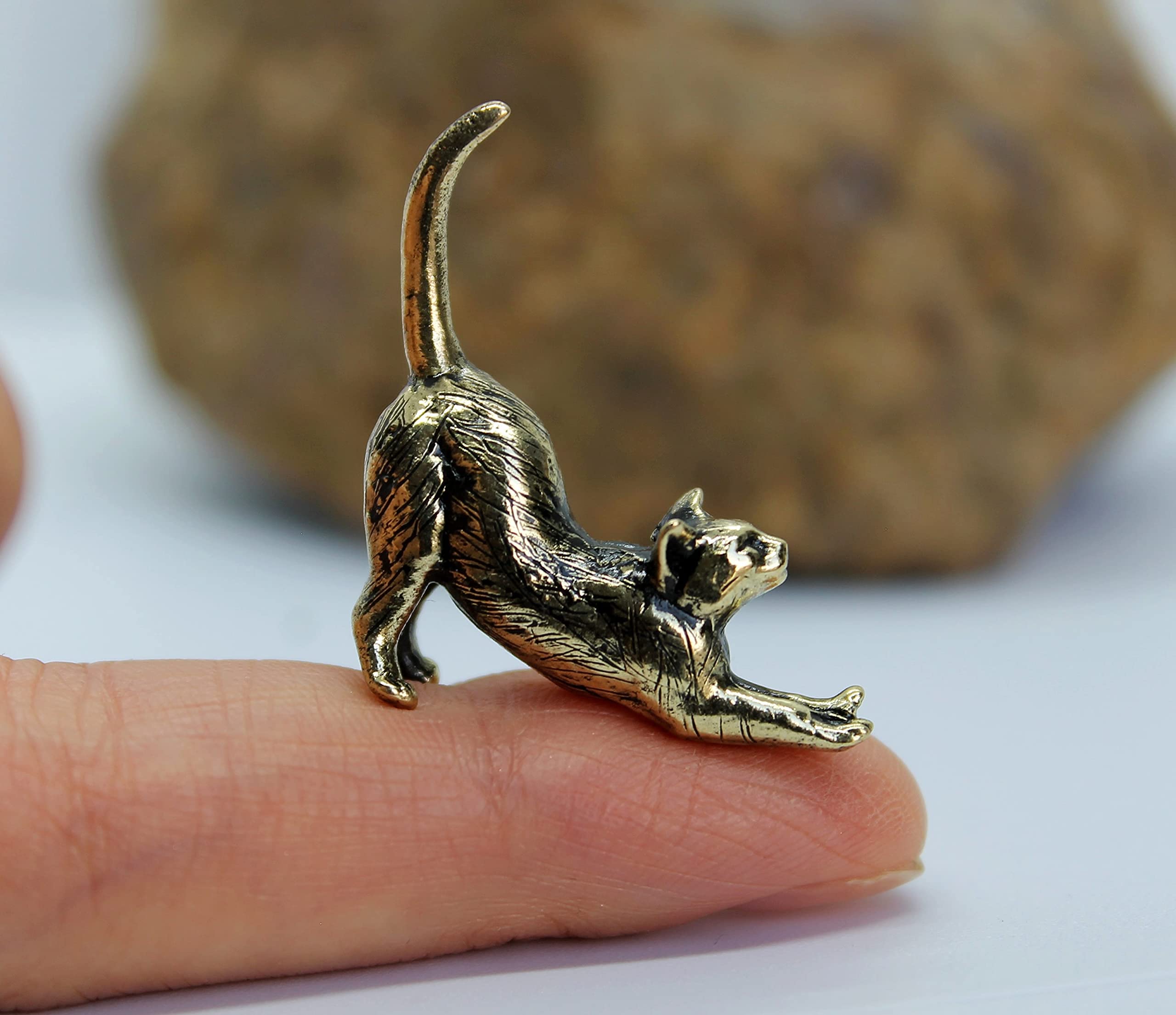 Small brass kitten decorative trinket for fireplace mantel