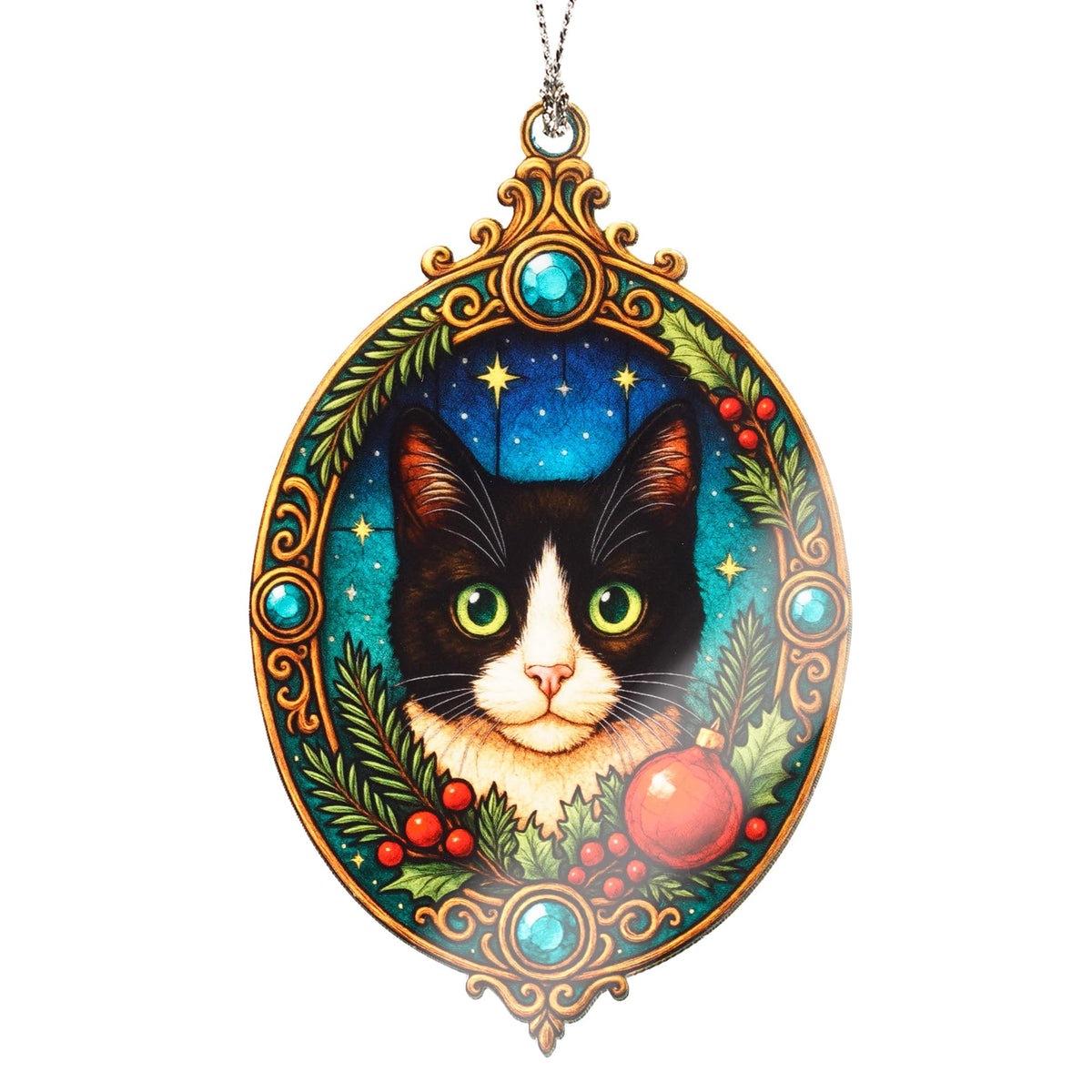 Cat Ornament tuxedo cat decor on holiday tree