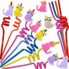 cat plastic straws 24 bulk pack with cat pattern and butterfly accents