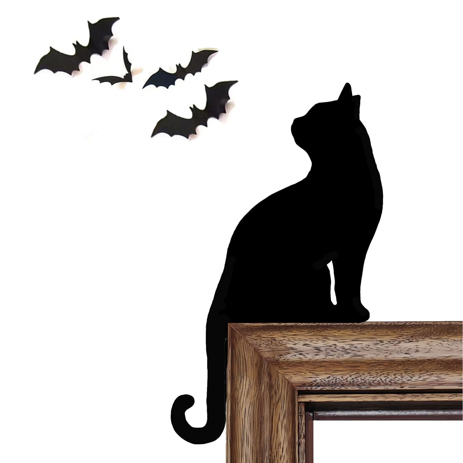 Cat sitting with butterfly and bat PVC stickers