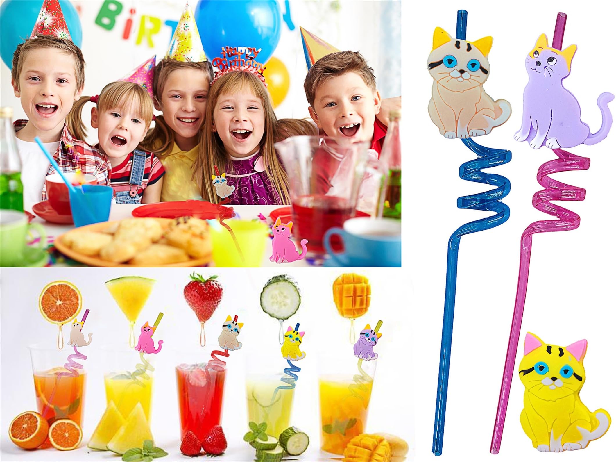 cat themed straws for home office and party decor