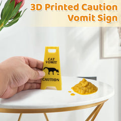 Cat Vomit Caution Sign mounted on wall or shelf