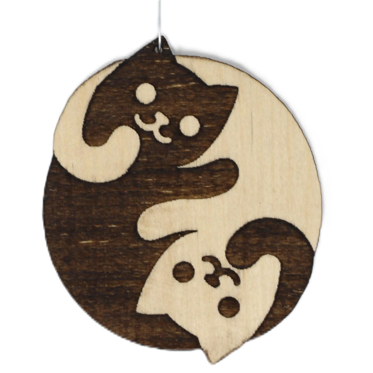 Cat Yin-Yang Handmade Wood Christmas Ornament birch wood material
