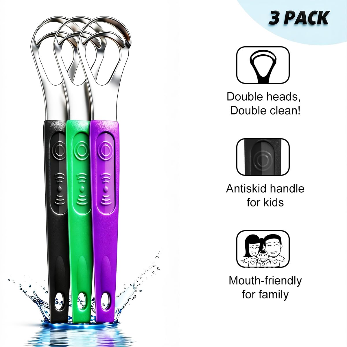 Easy rinse and dry tongue scraper storage case included