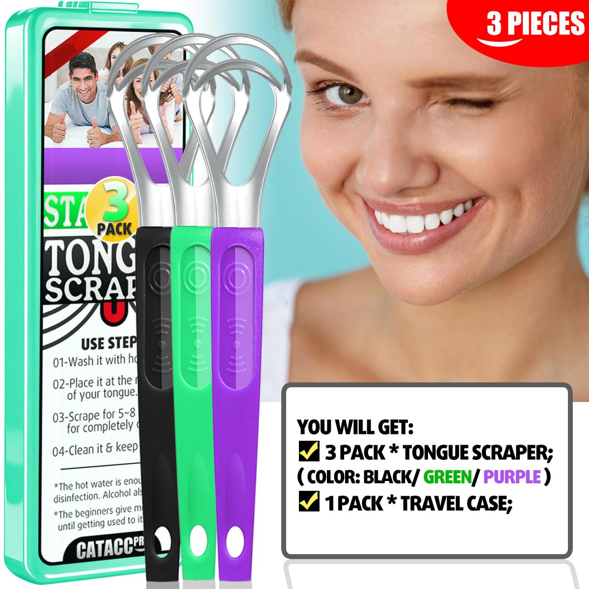 Durable metal tongue scraper for oral hygiene