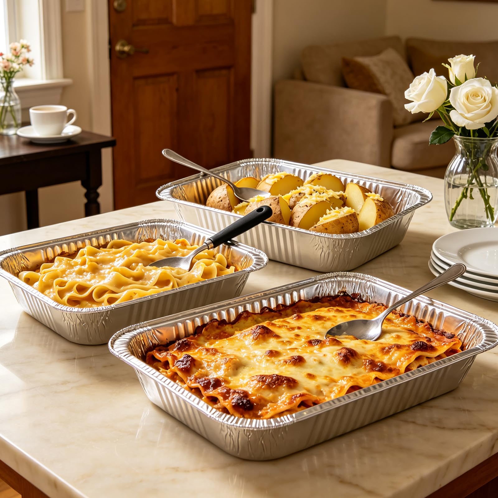 Catering foil pans with lids for takeout service