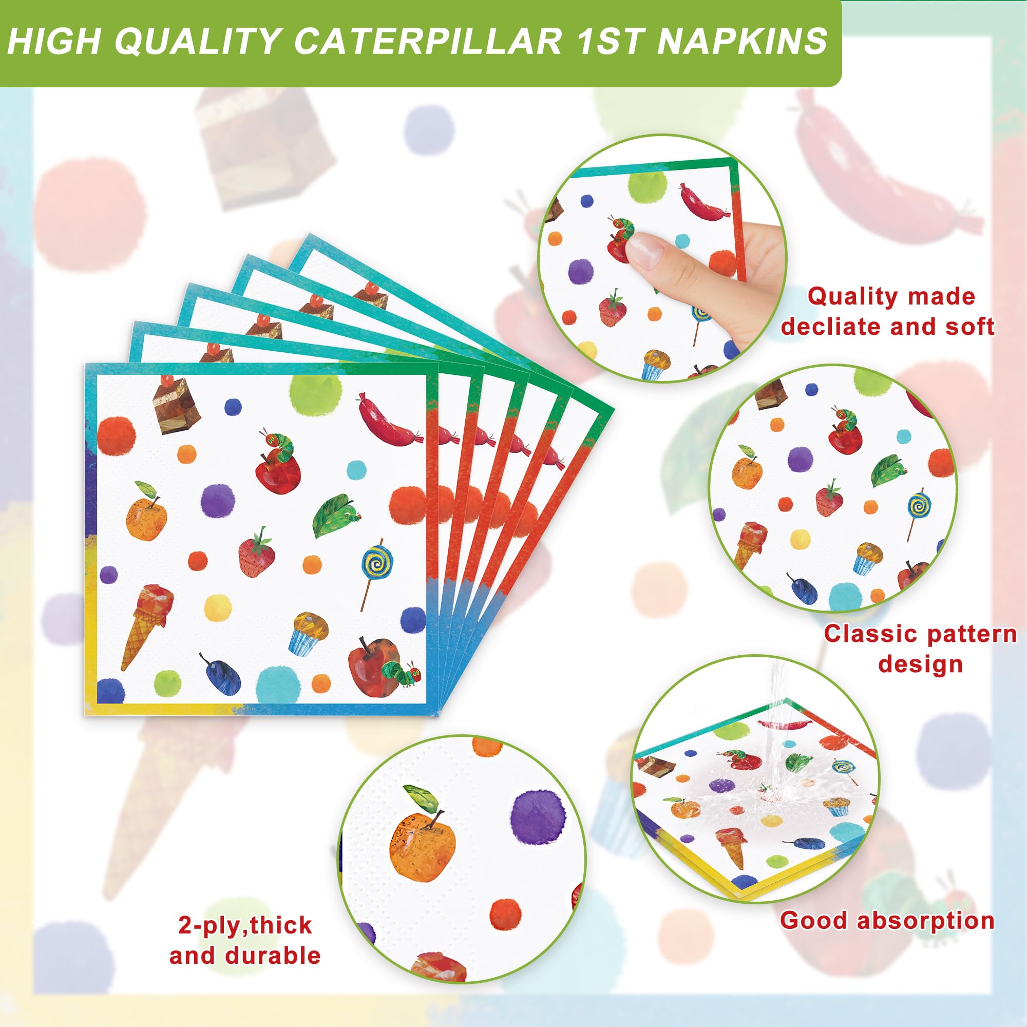 Caterpillar 1st Birthday disposable cups for 20 guests