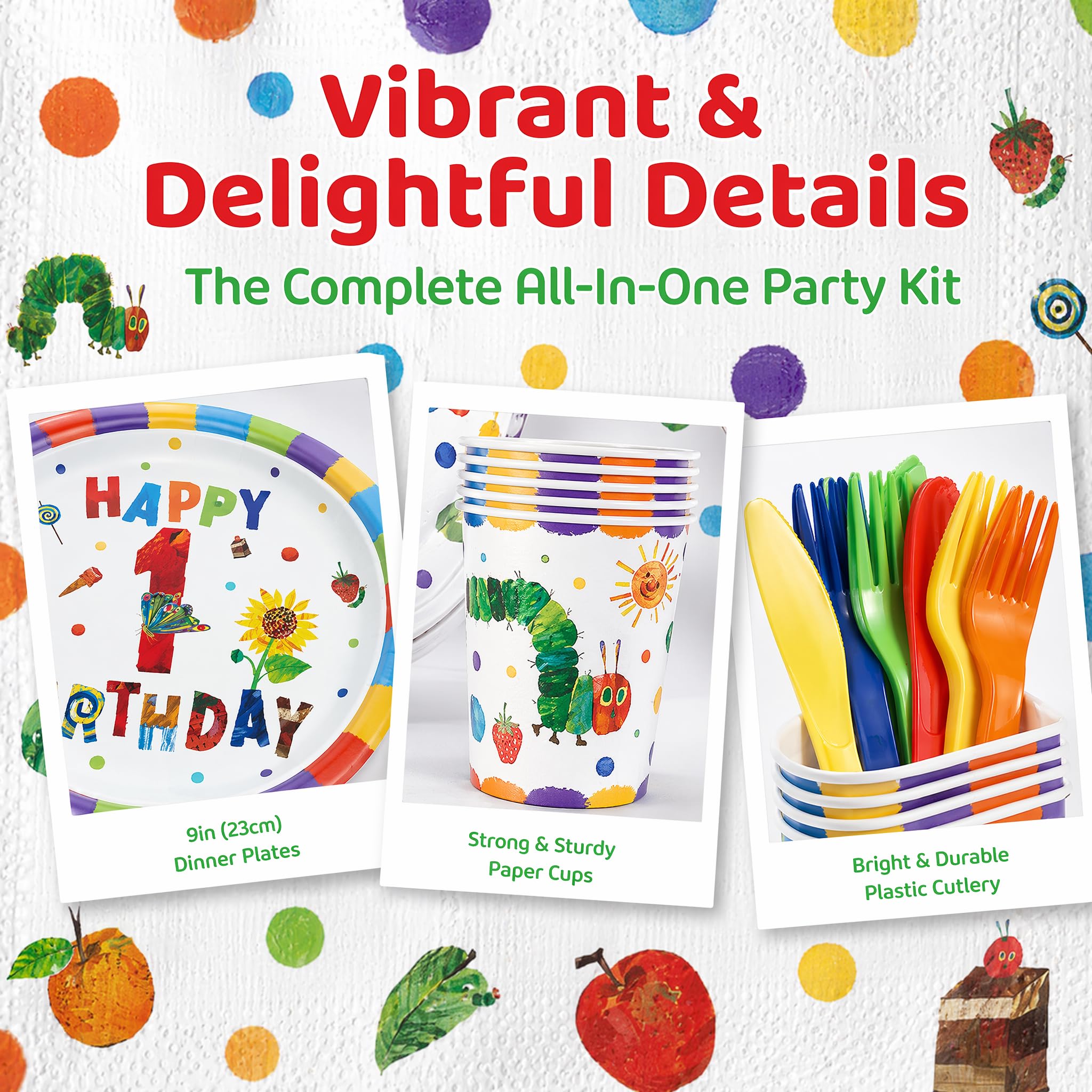 Forks and knives included in Caterpillar 1st Birthday tableware set