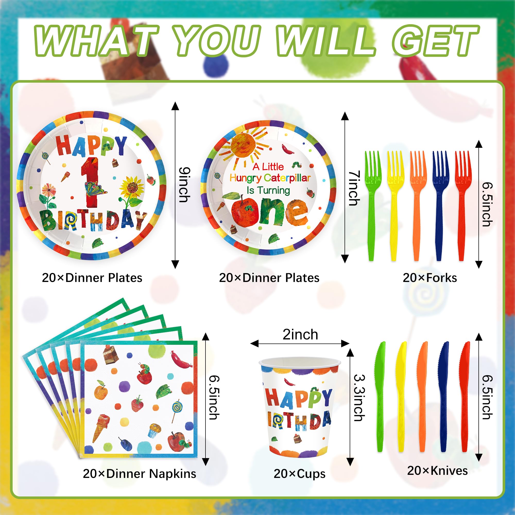 7 inch dessert plates from Caterpillar 1st Birthday tableware set