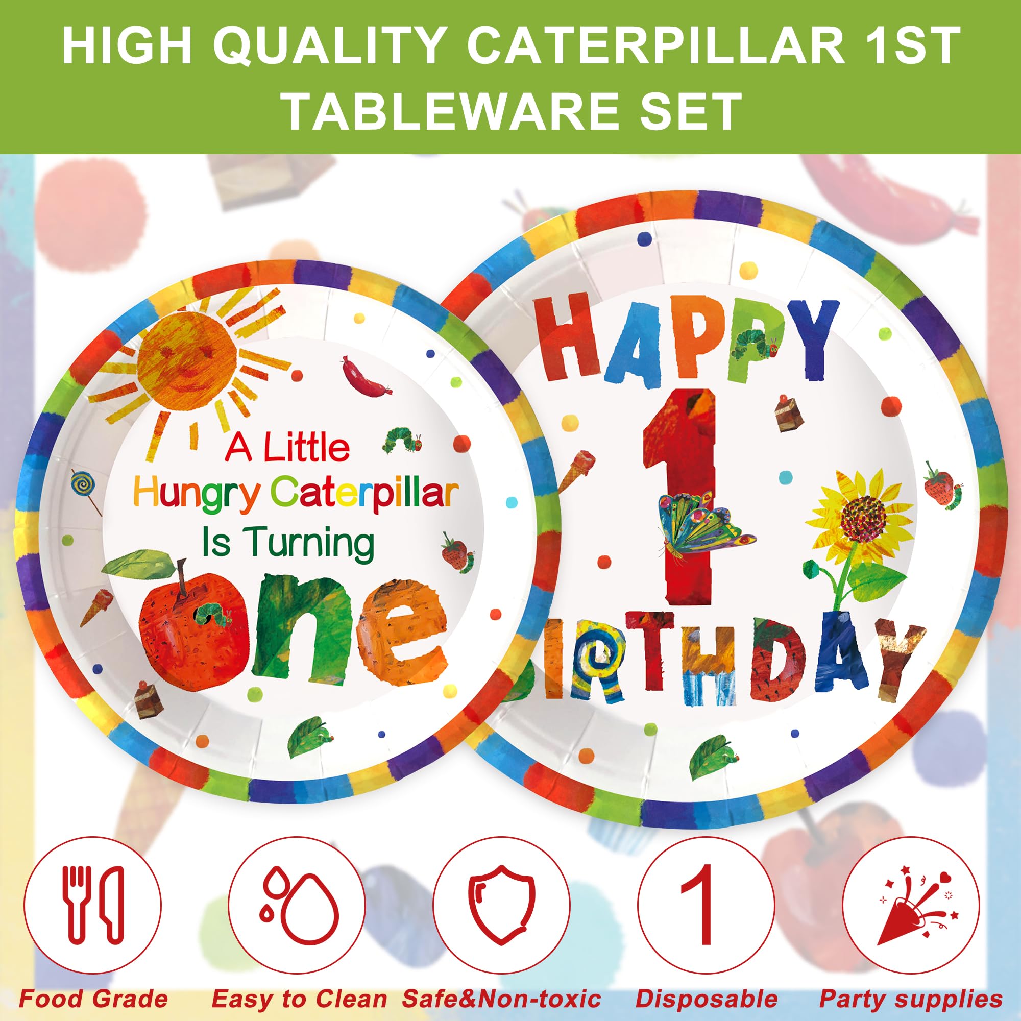 9 inch dinner plates from Caterpillar 1st Birthday tableware set