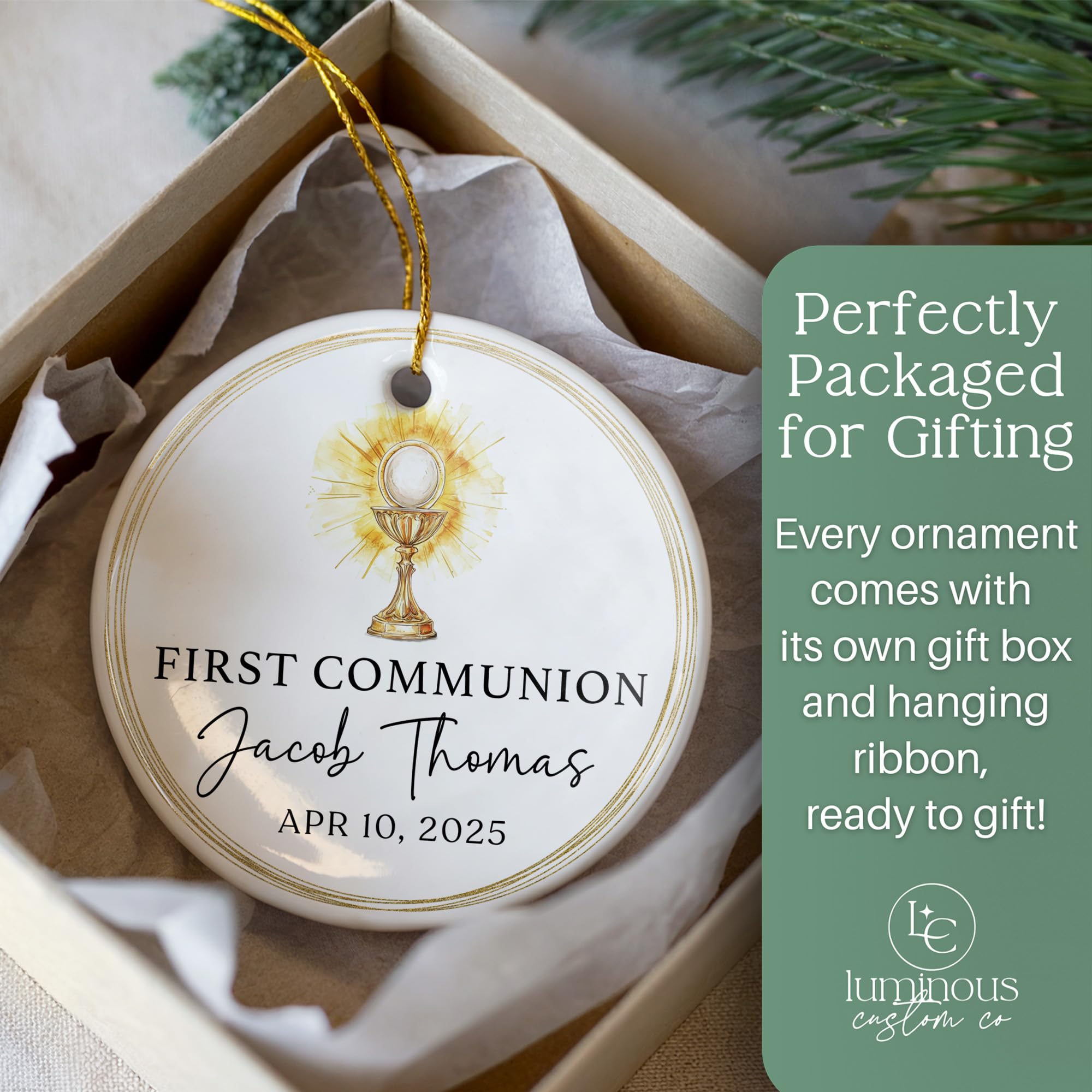 3 inch ceramic ornament printed with name and date
