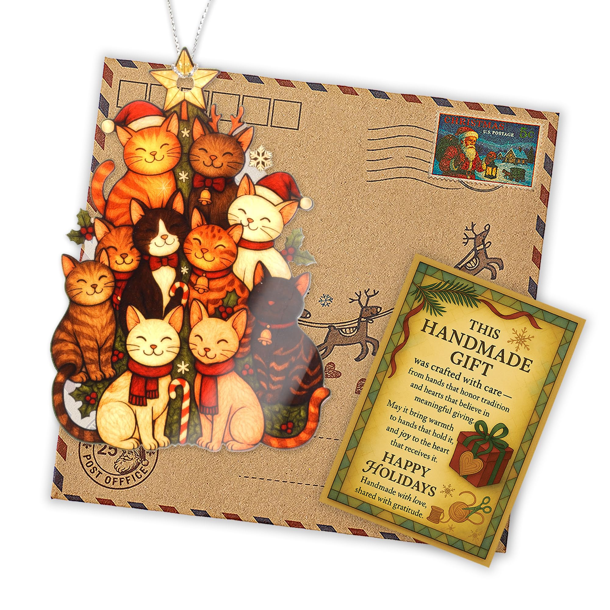 Cat Christmas Ornament 2025 packaging with story card included