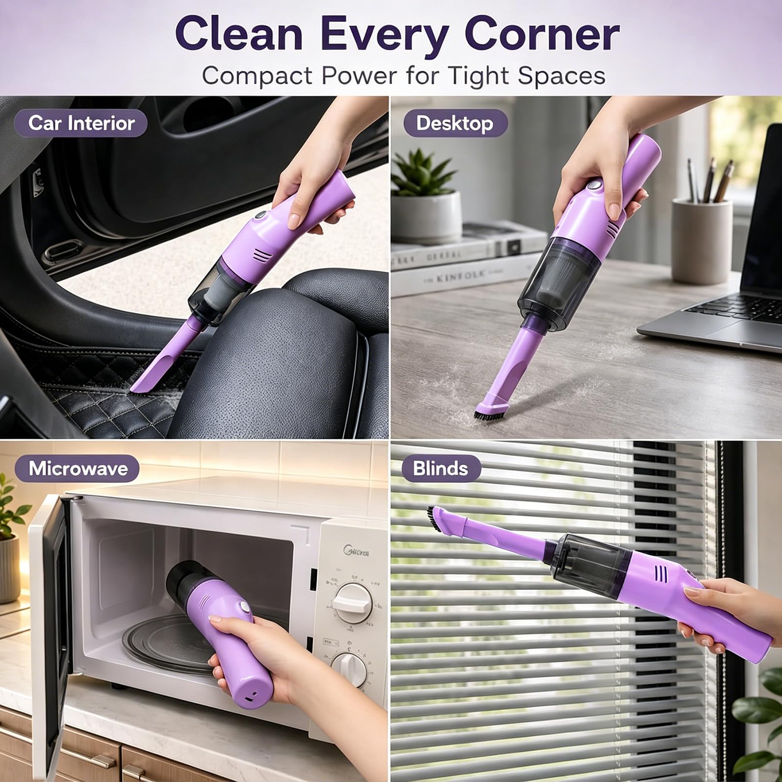 Lavender cordless USB rechargeable mini vacuum M06