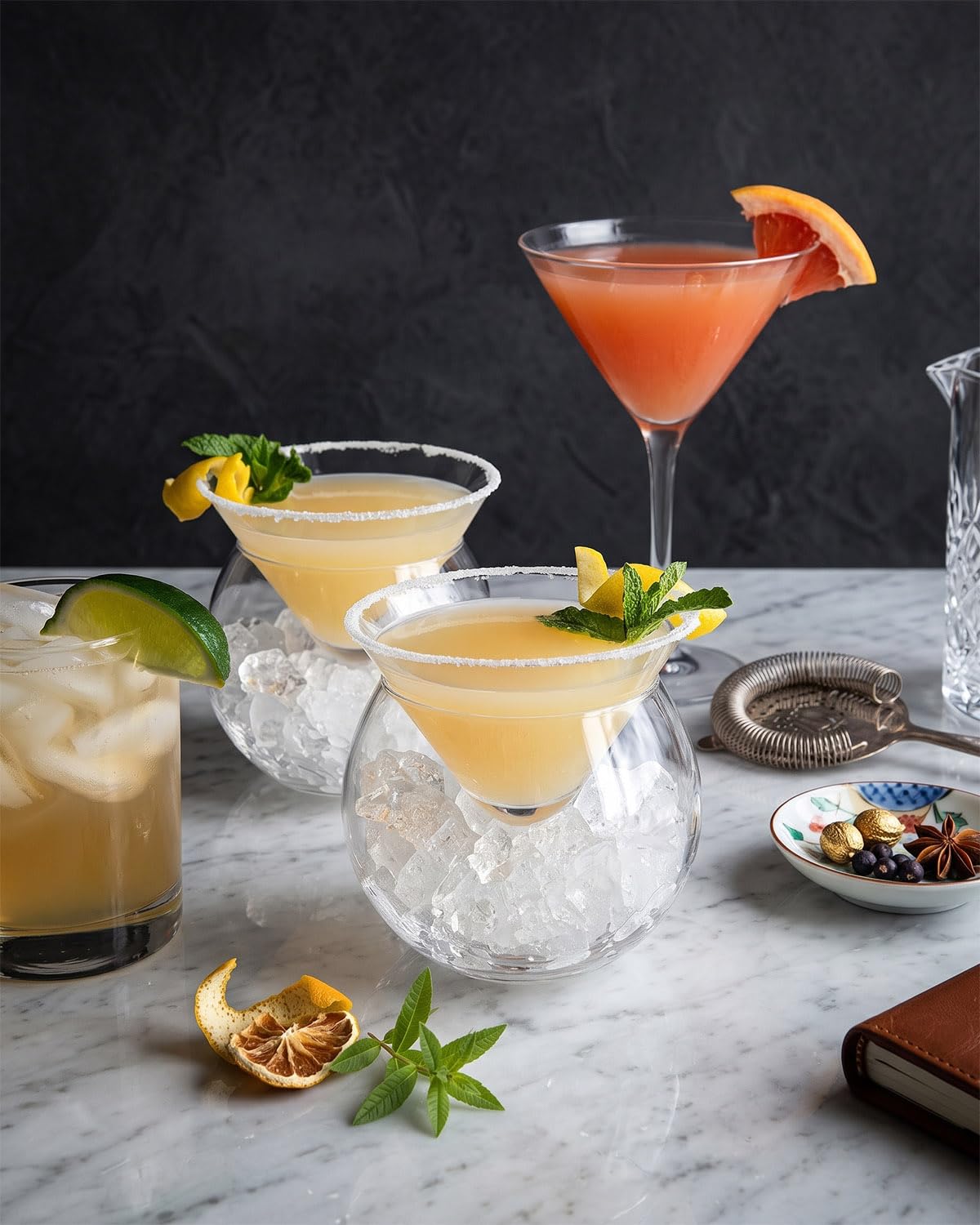 Elegant glass caviar chiller bowls presented for entertaining