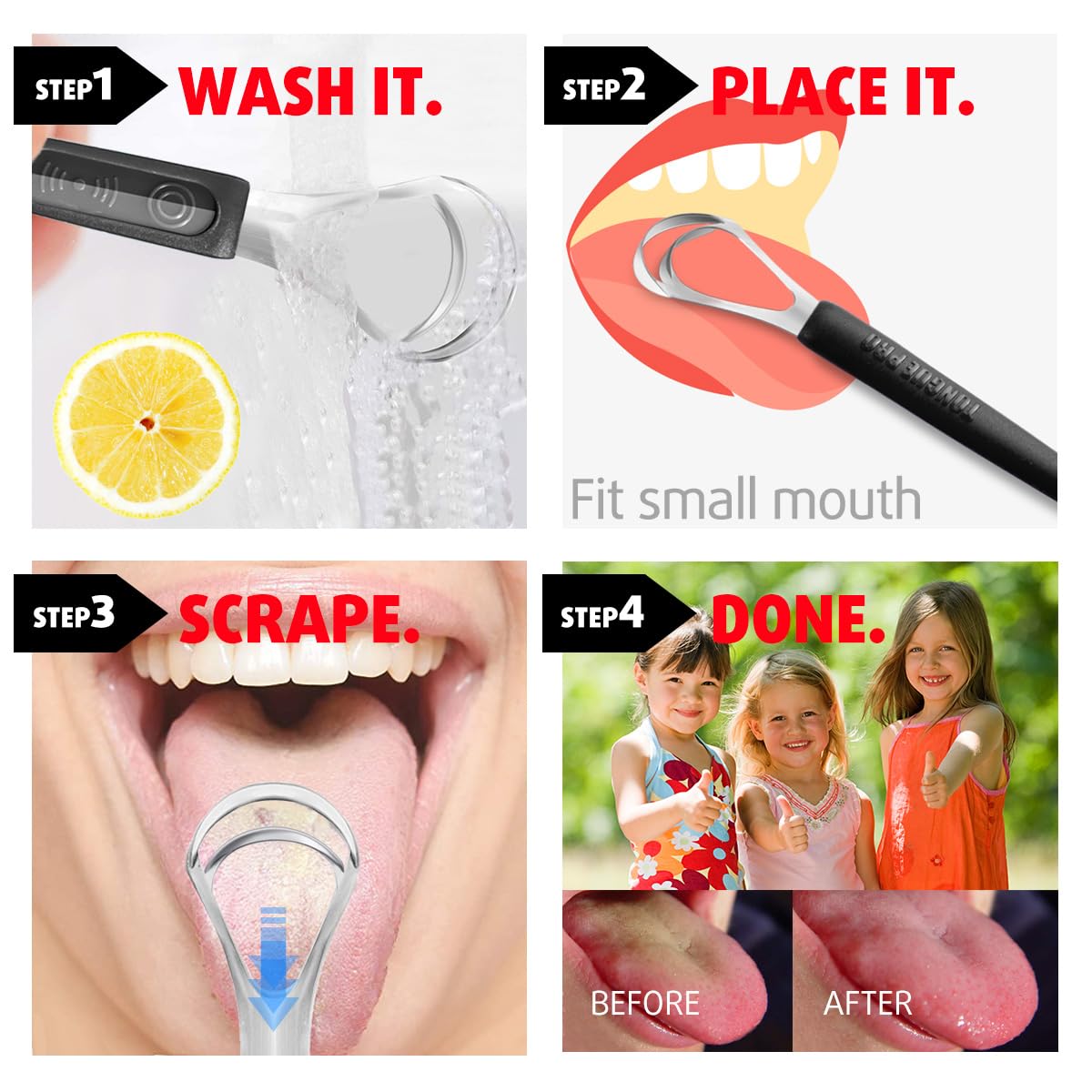 Curved design reaches the back of the tongue