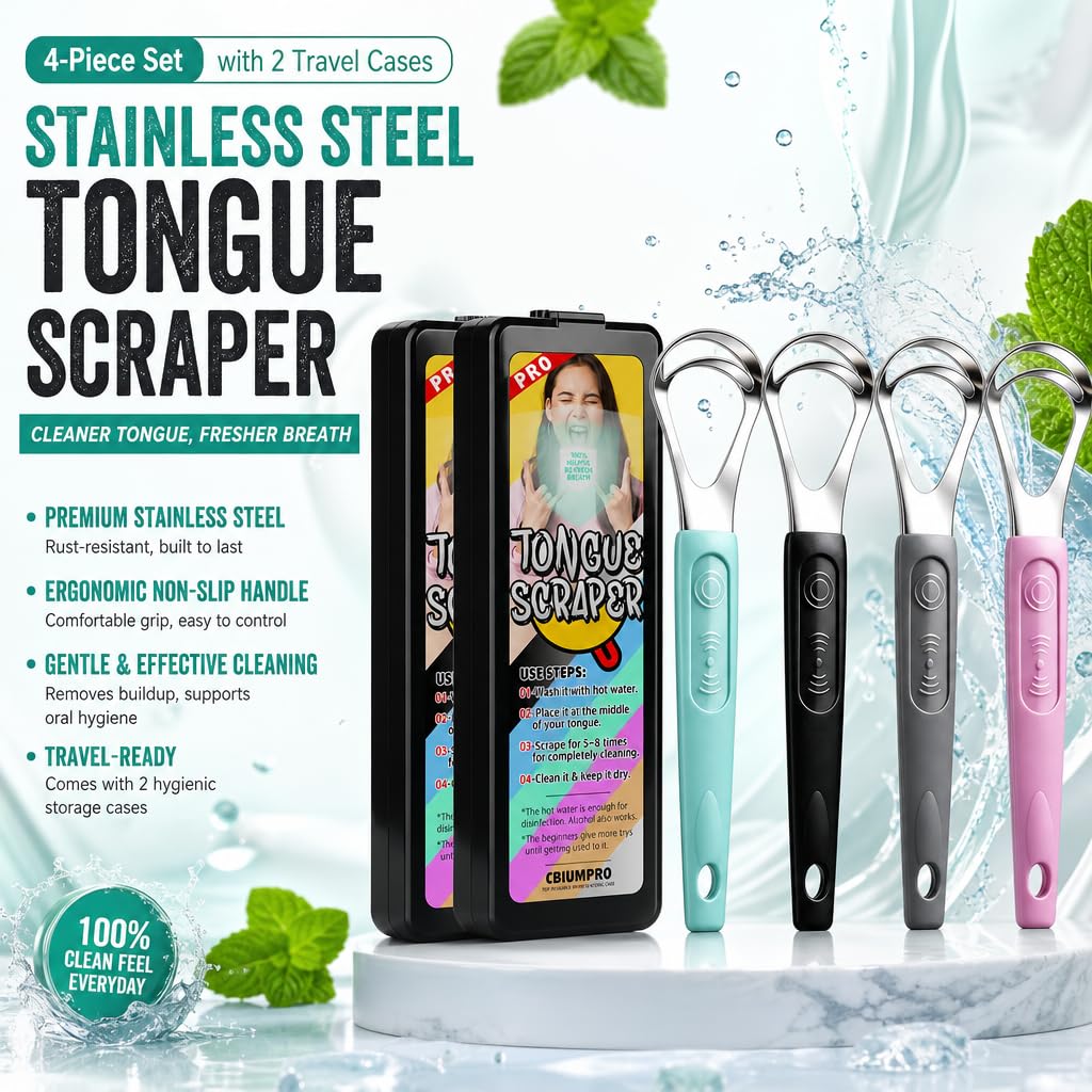 Tongue scraper with washable plastic case for travel