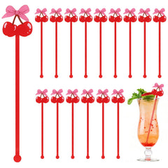 CCINEE 30Pcs pink bow cherry cocktail stirrers set