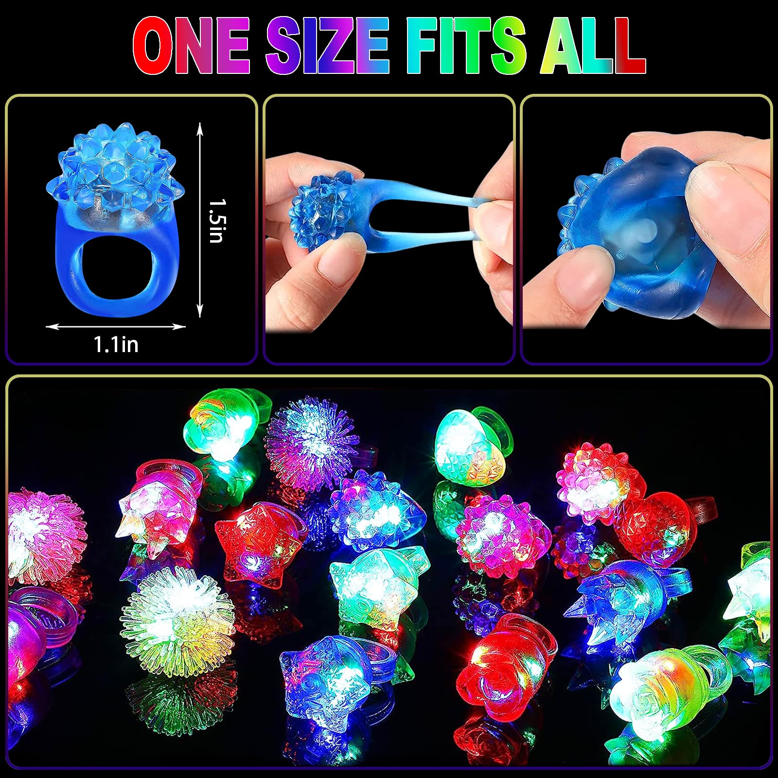 Colorful LED rubber jelly rings suitable as kids party favors