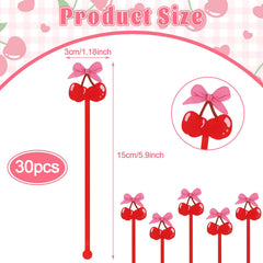 6 inch pink bow cherry acrylic swizzle sticks