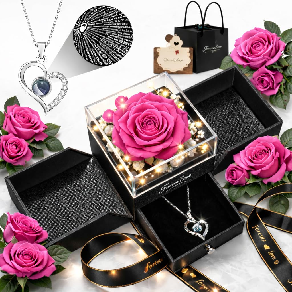 cdco preserved rose gift box with heart necklace product image