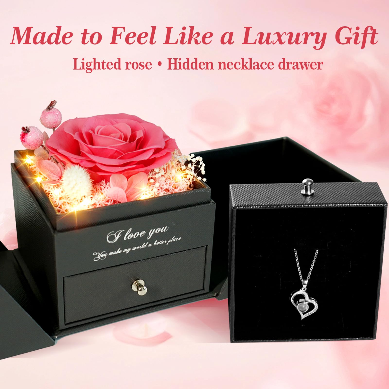 wearable necklace with preserved rose home decor combo