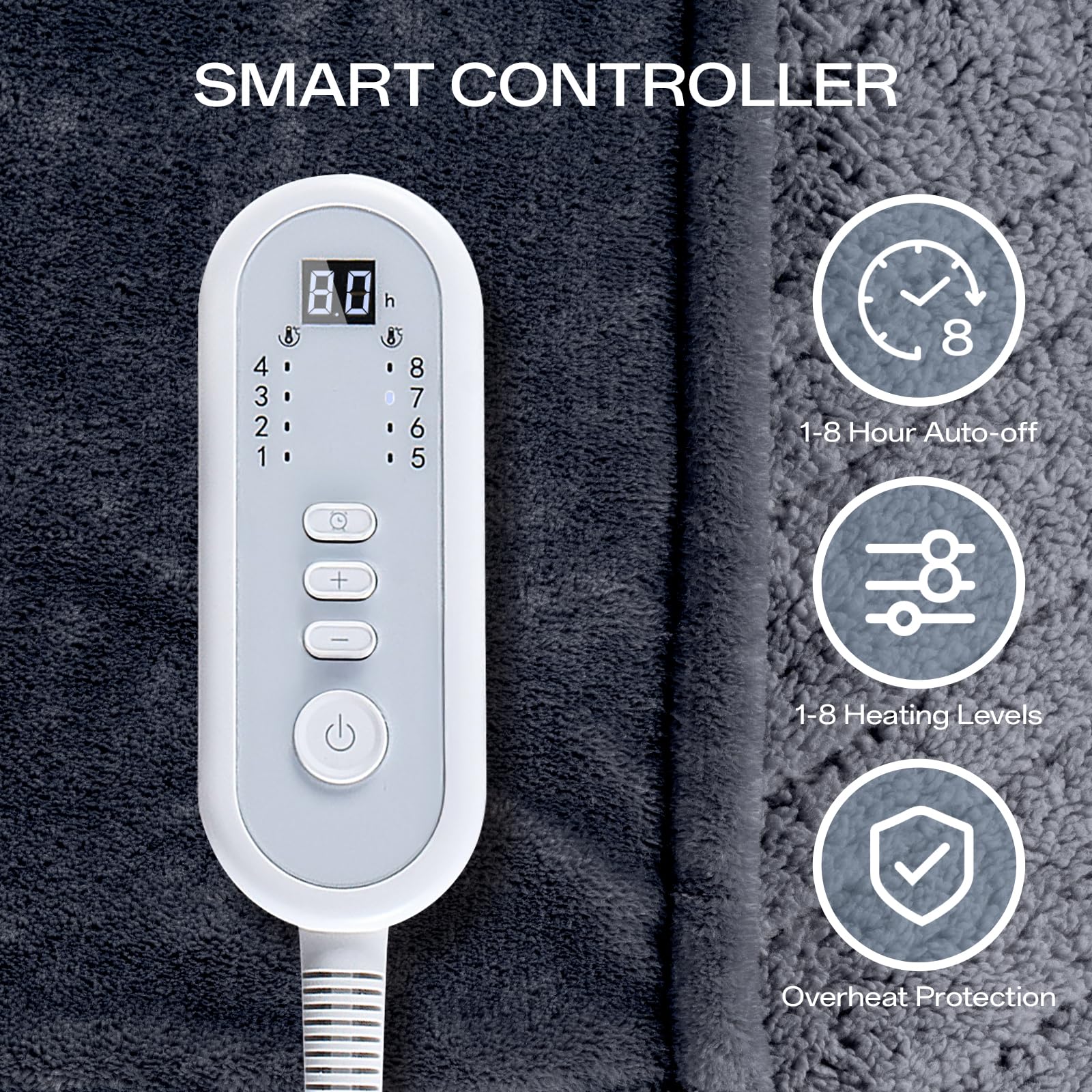 Machine washable heated blanket throw with removable controller