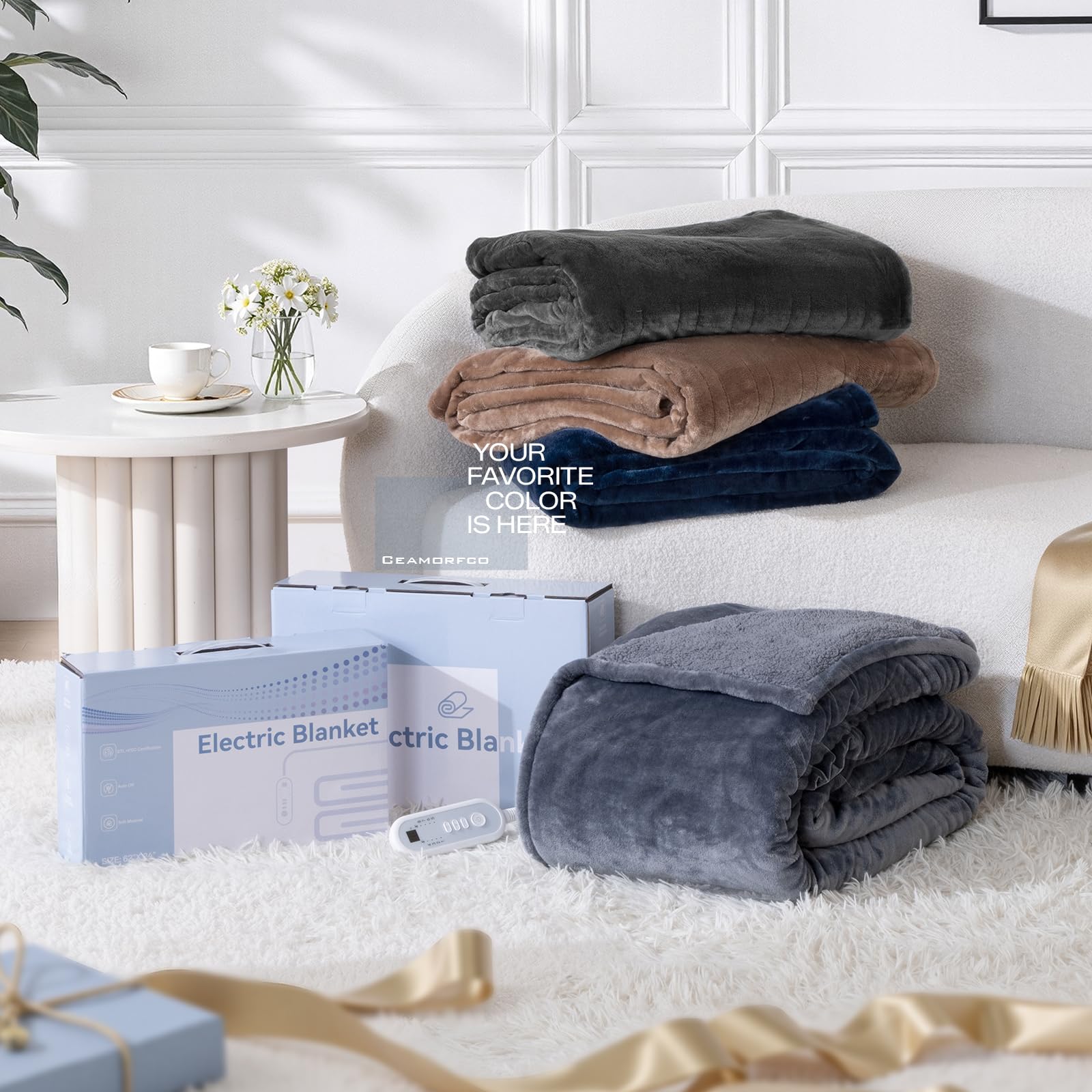 Ceamorfco heated blanket throw for couch and bedroom use