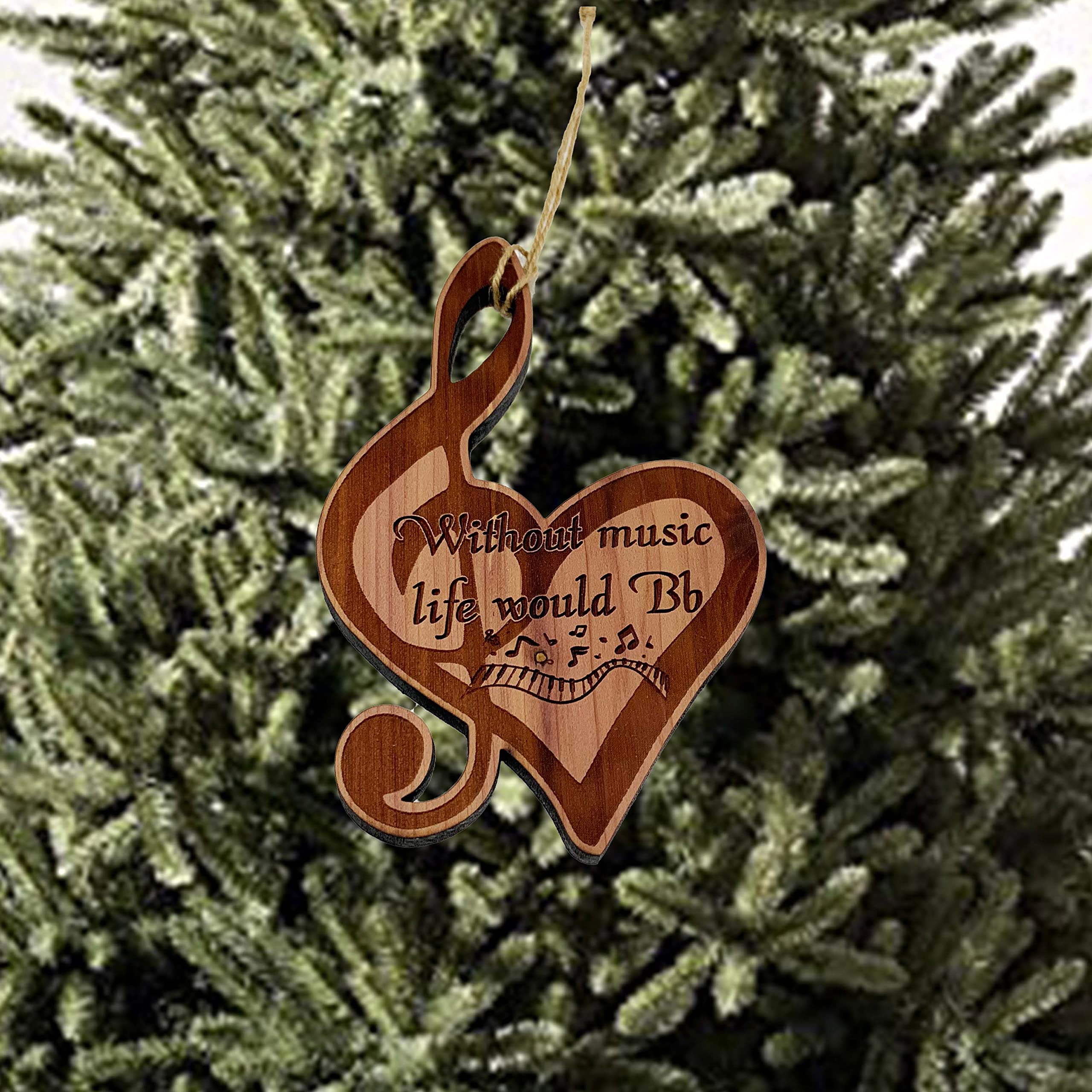 Front side sanded laser engraved cedar ornament designed in Texas USA