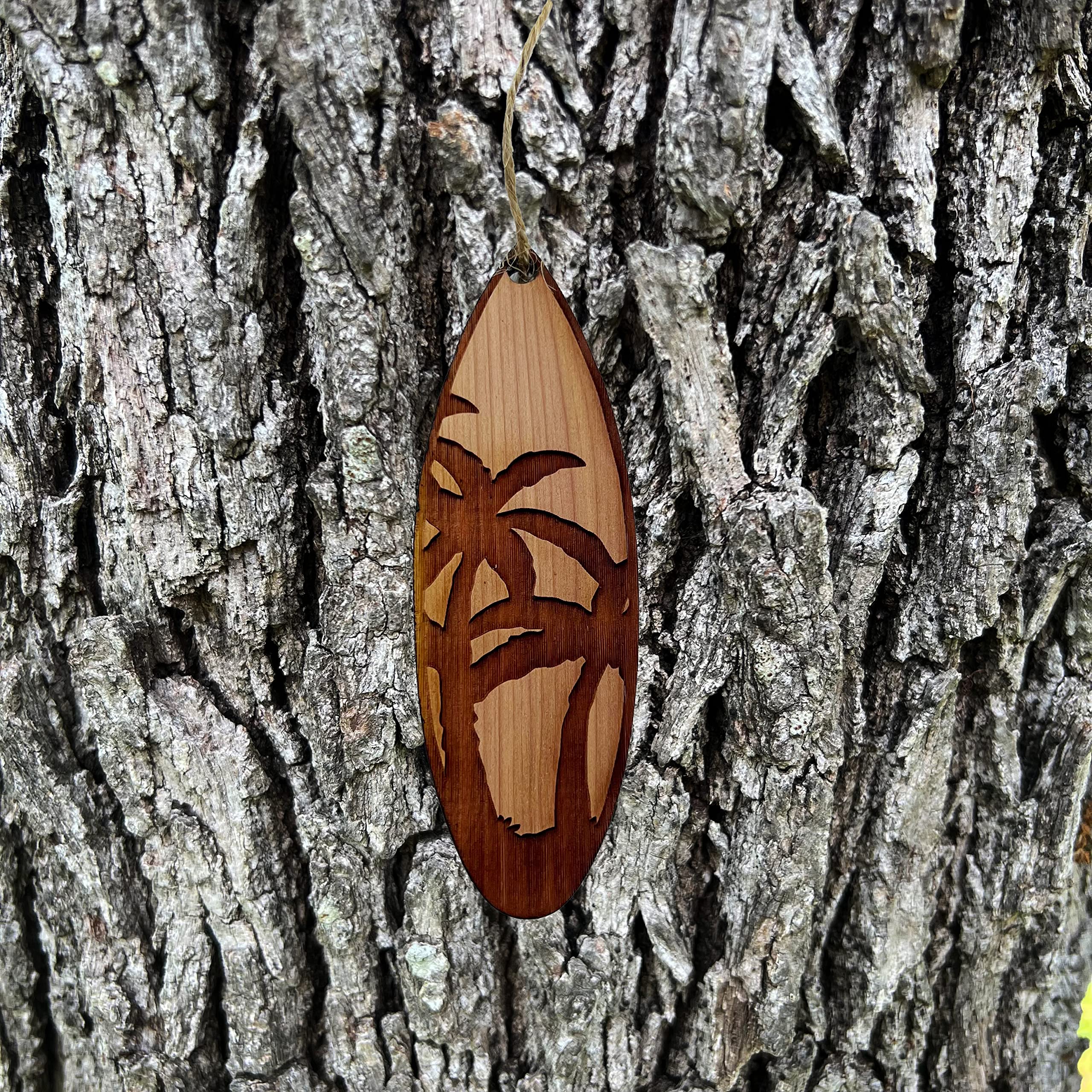 Cedar ornament made in Texas 1/4 inch thick detail