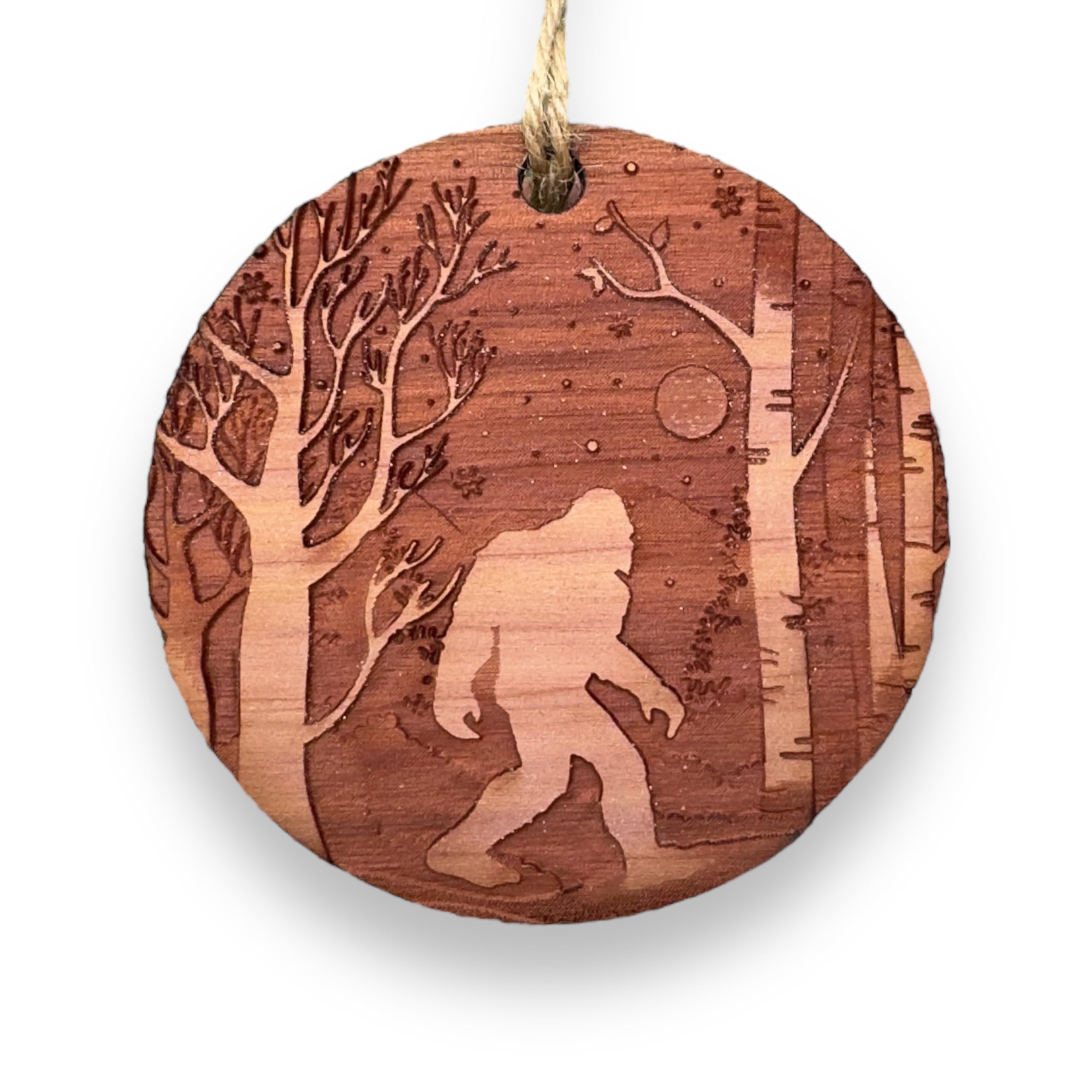 Cedar Ornament Winter Sasquatch Bigfoot made in Texas