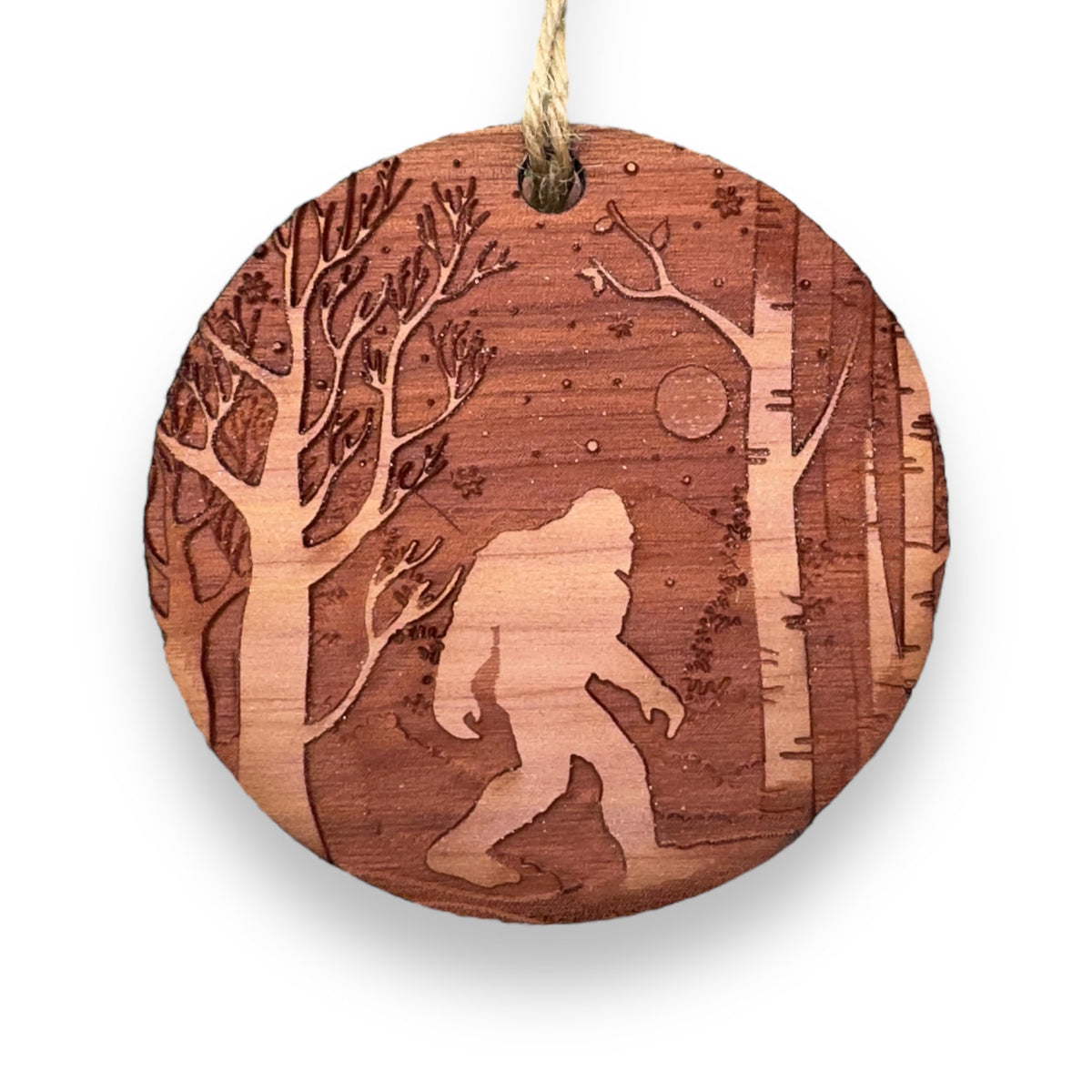 Cedar Ornament Winter Sasquatch Bigfoot made in Texas