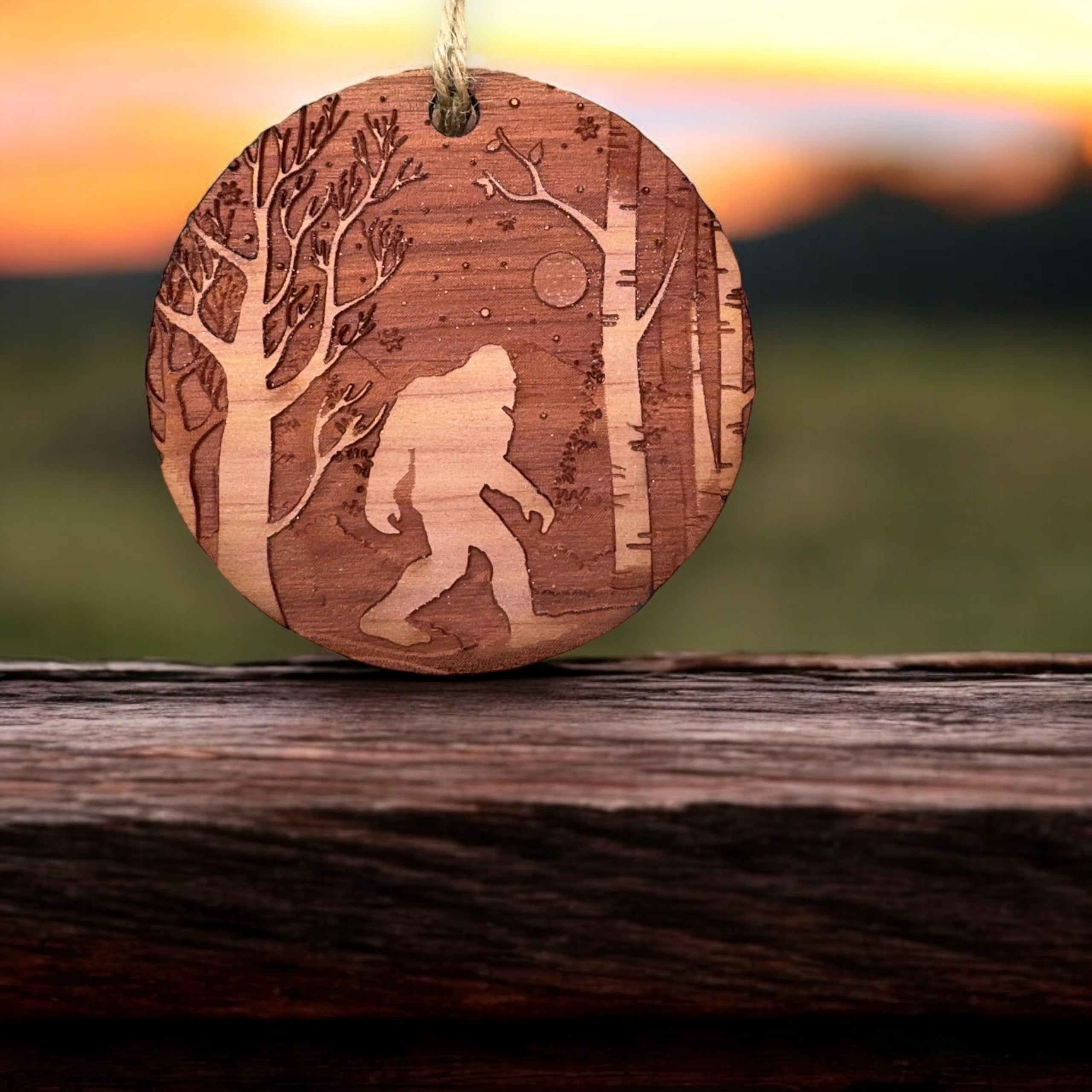 Cedar Ornament Winter Sasquatch Bigfoot holiday decor