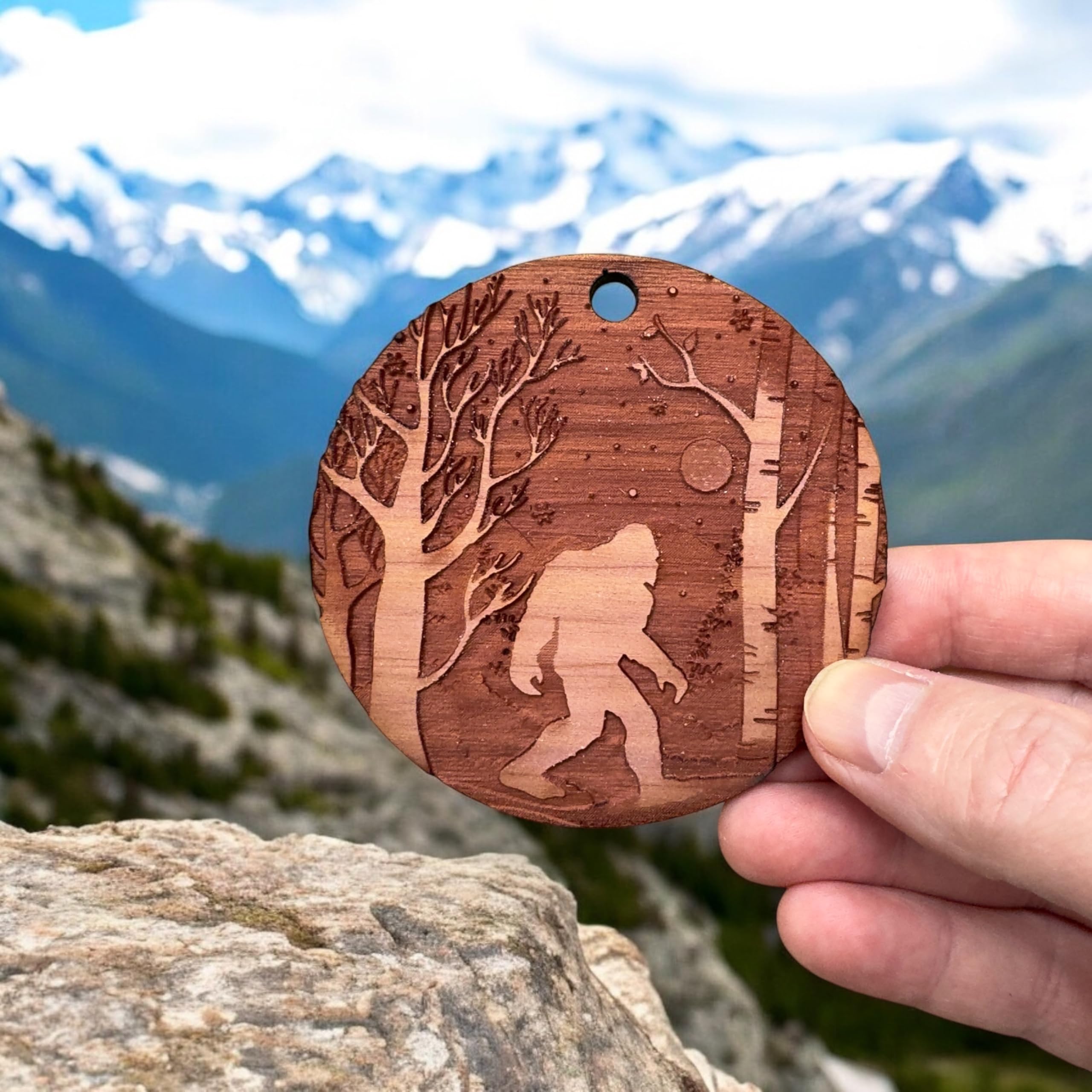 Cedar Ornament Winter Sasquatch Bigfoot rustic ornament