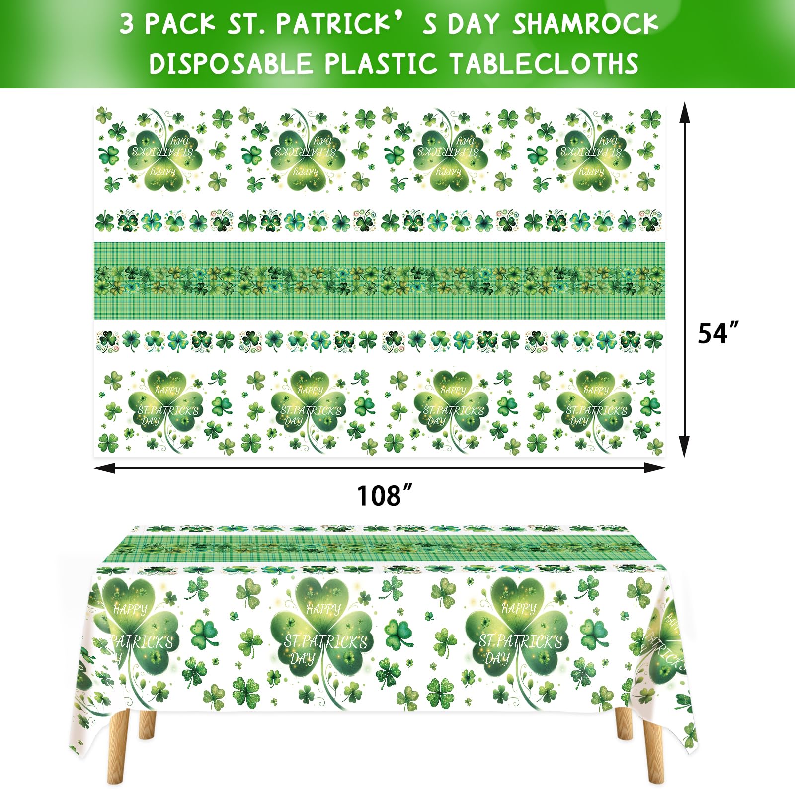 Irish Shamrock Lucky Clover tablecovers for rectangle tables