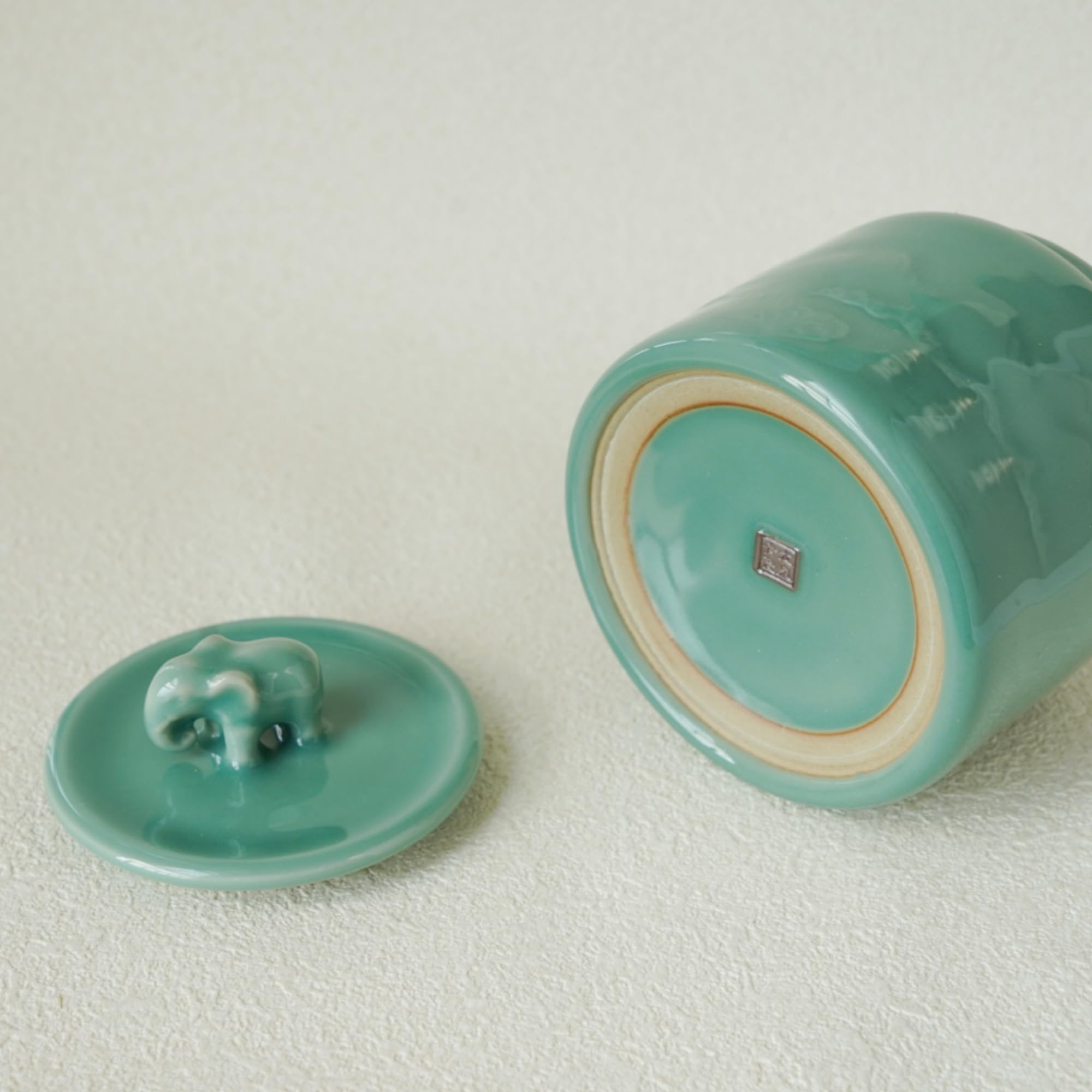 Tea canister for kitchen with sage glaze