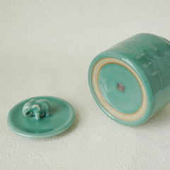 Tea canister for kitchen with sage glaze