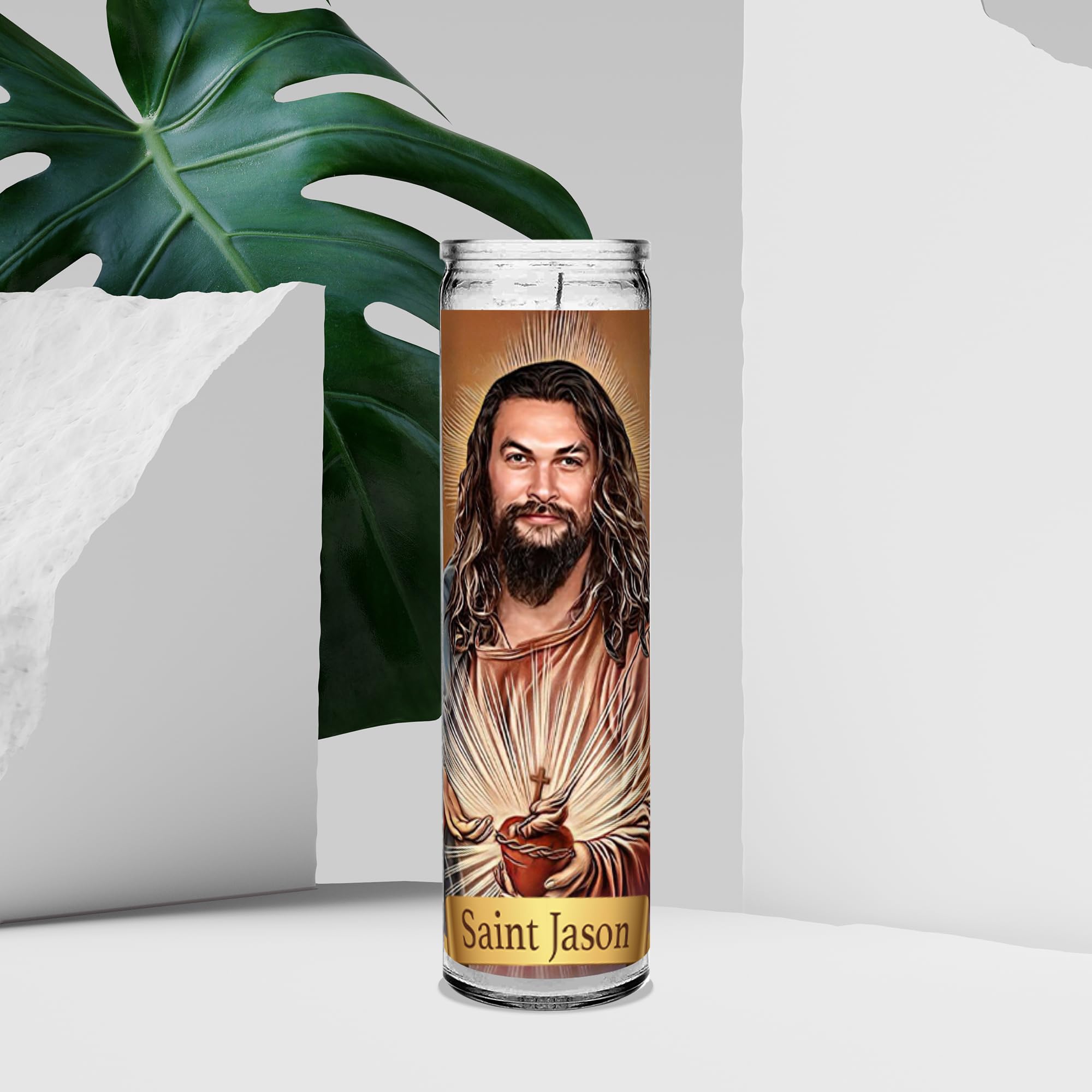Parody altar candle inspired by Saint Jason Momoa 8in