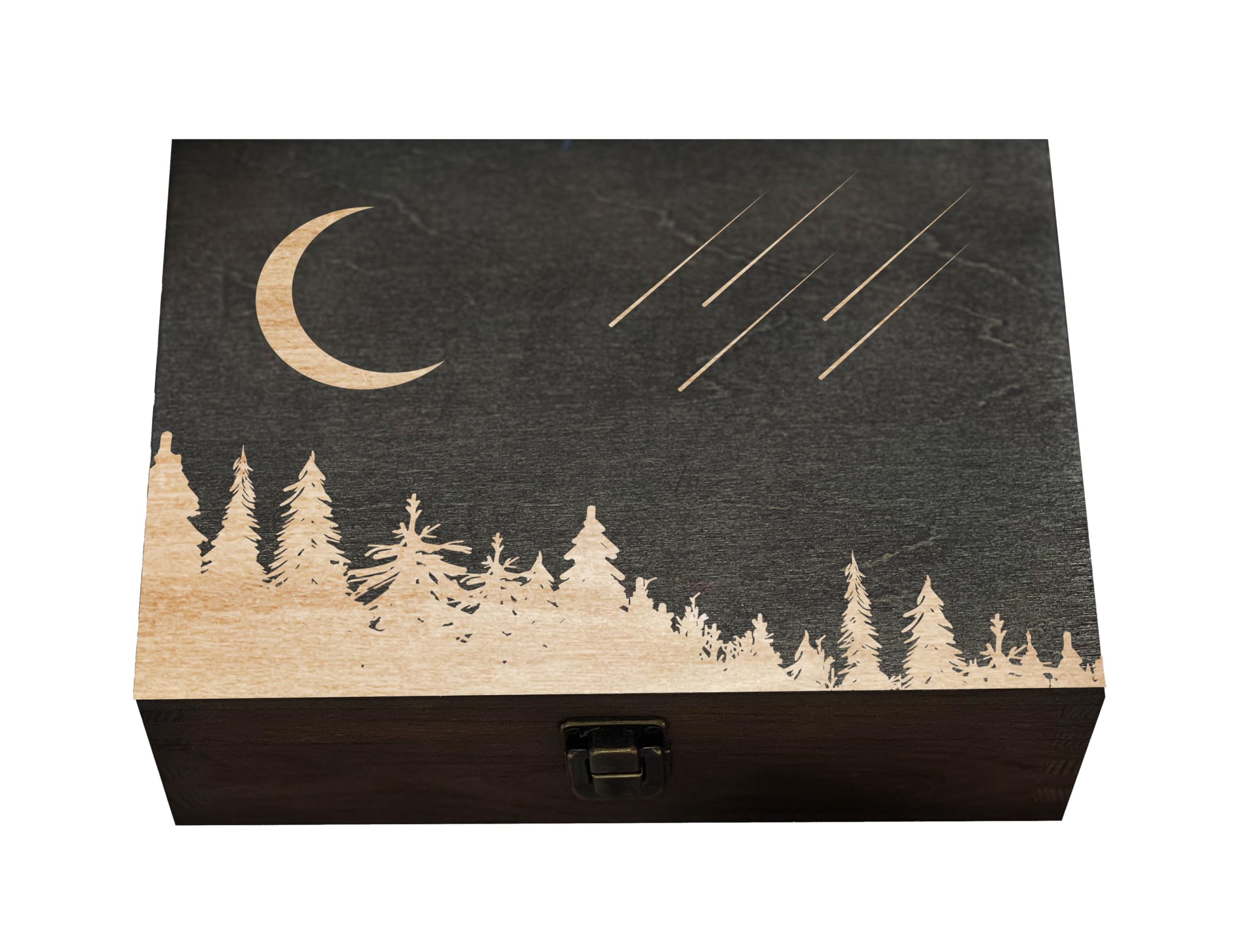 Celestial Charm Wooden Box with crescent moon design