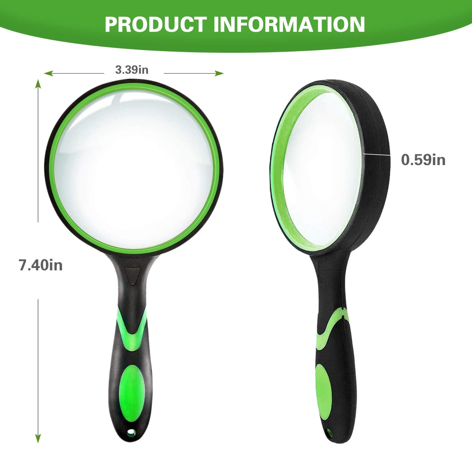 Thick glass lens magnifier with anti-scratch anti-glare for clear reading